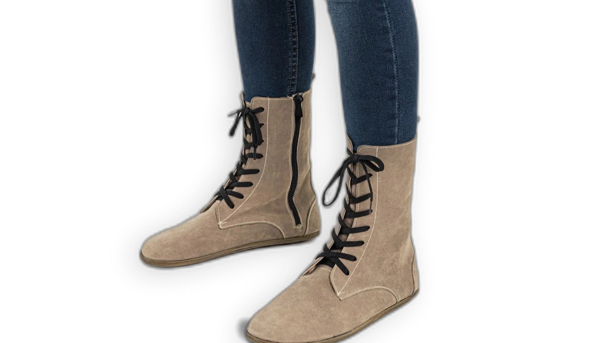 Tan nubuck leather zero-drop barefoot boots, handmade by Bespoky in Gaziantep, Turkey
