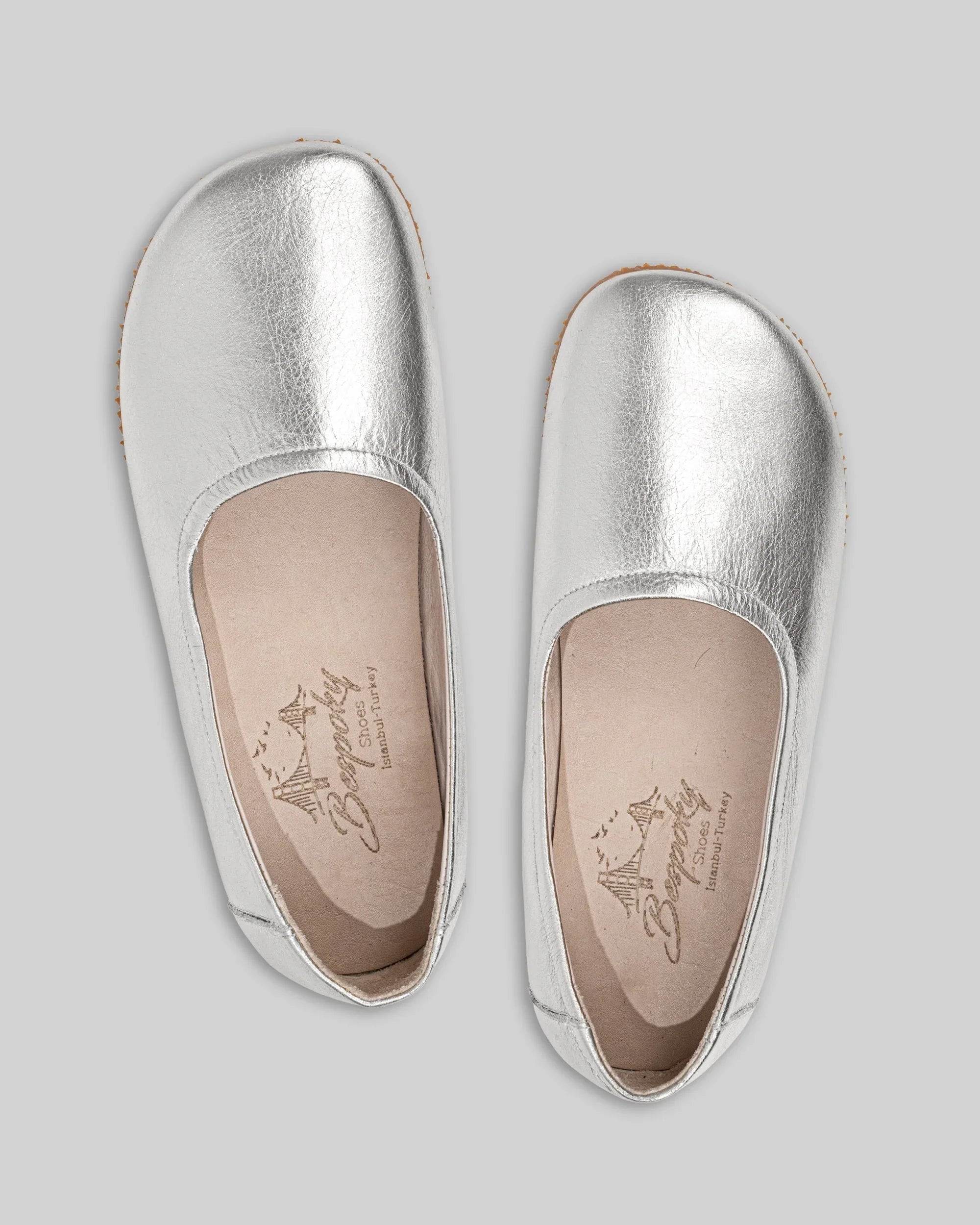 Side view Silver Ballet Flats - Calf Leather Zero Drop | Bespoky