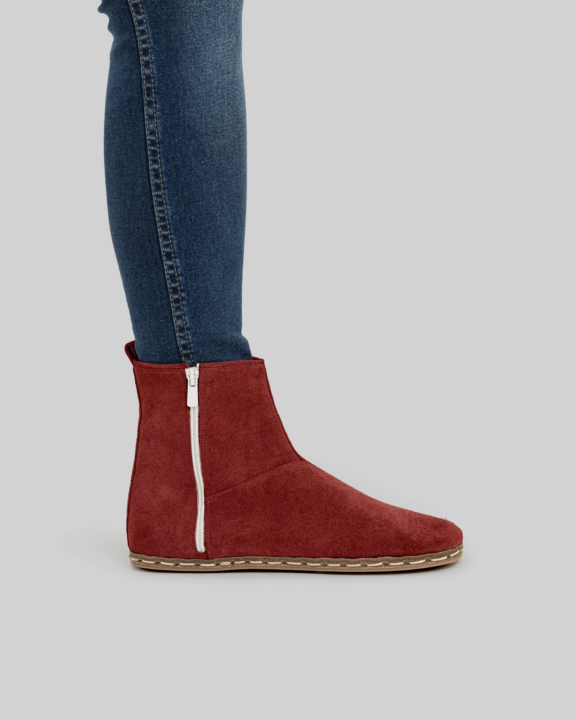 Pair Burgundy Suede Chelsea Boots - Barefoot Wide Toe Calf Leather | Bespoky