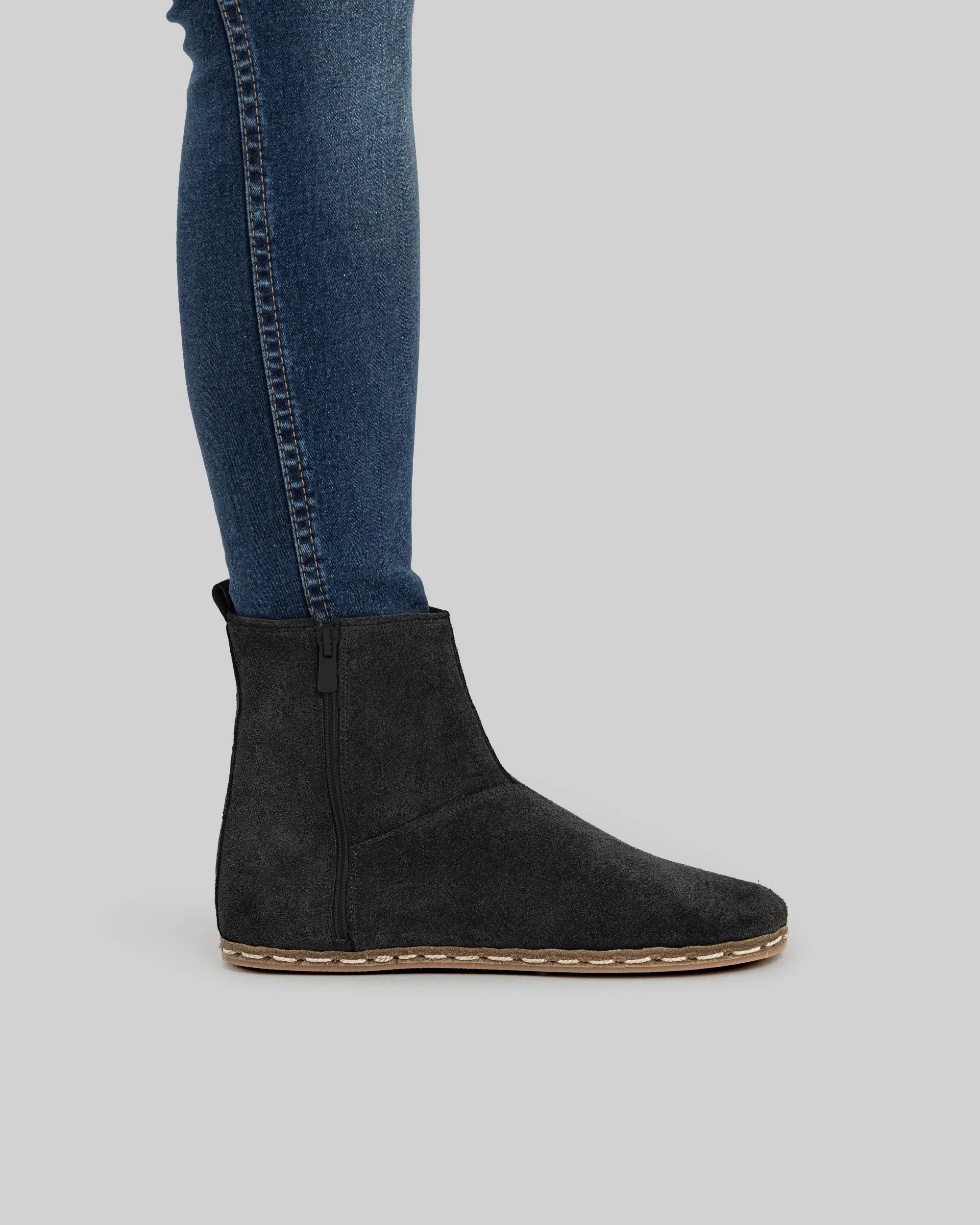 Pair Black Suede Chelsea Boots - Barefoot Wide Toe Calf Leather | Bespoky