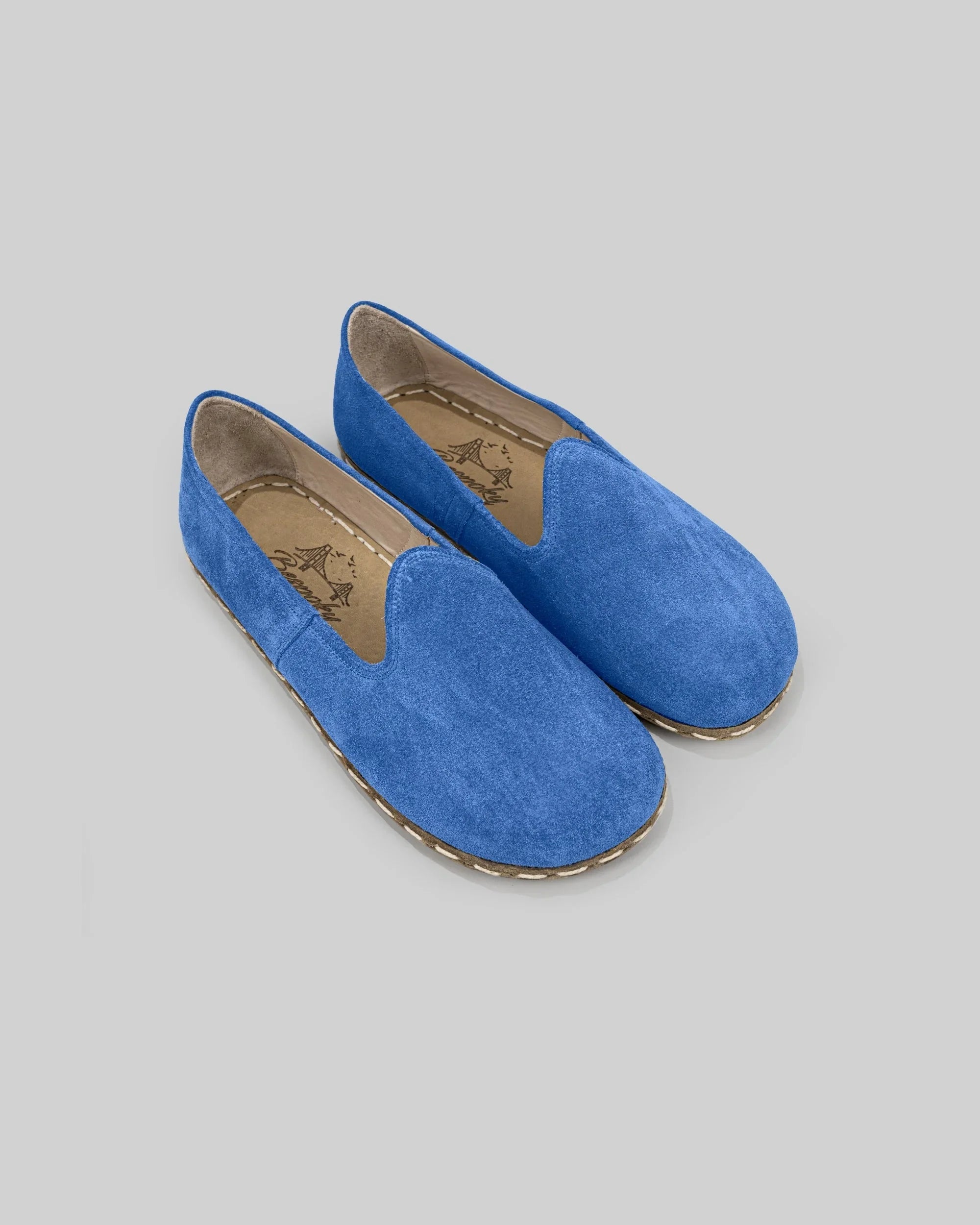 Men's Blue Suede Barefoot Yemeni - Handcrafted Calf Leather Wide Toe Box | Bespoky