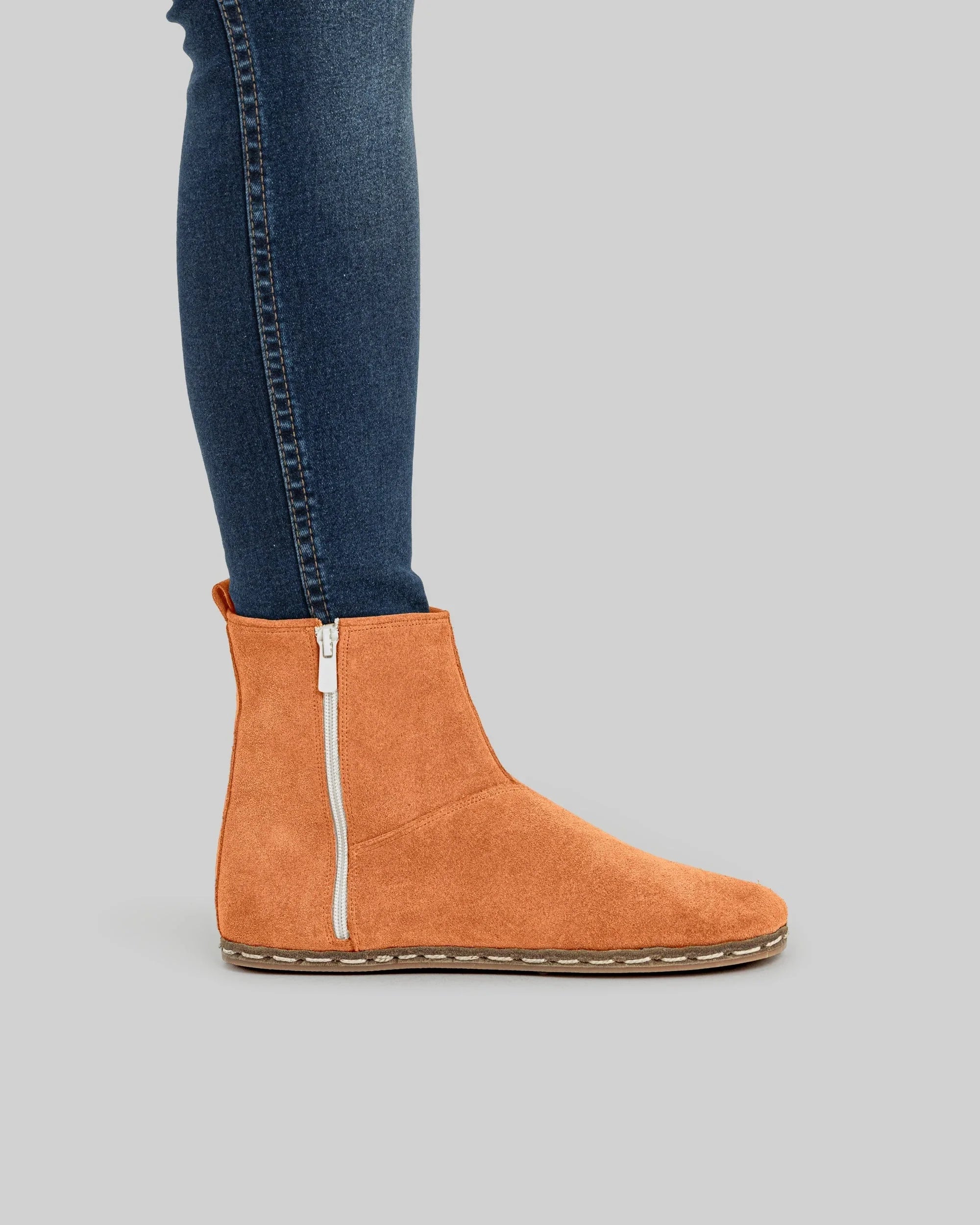 Pair Orange Suede Chelsea Boots - Barefoot Wide Toe Calf Leather | Bespoky