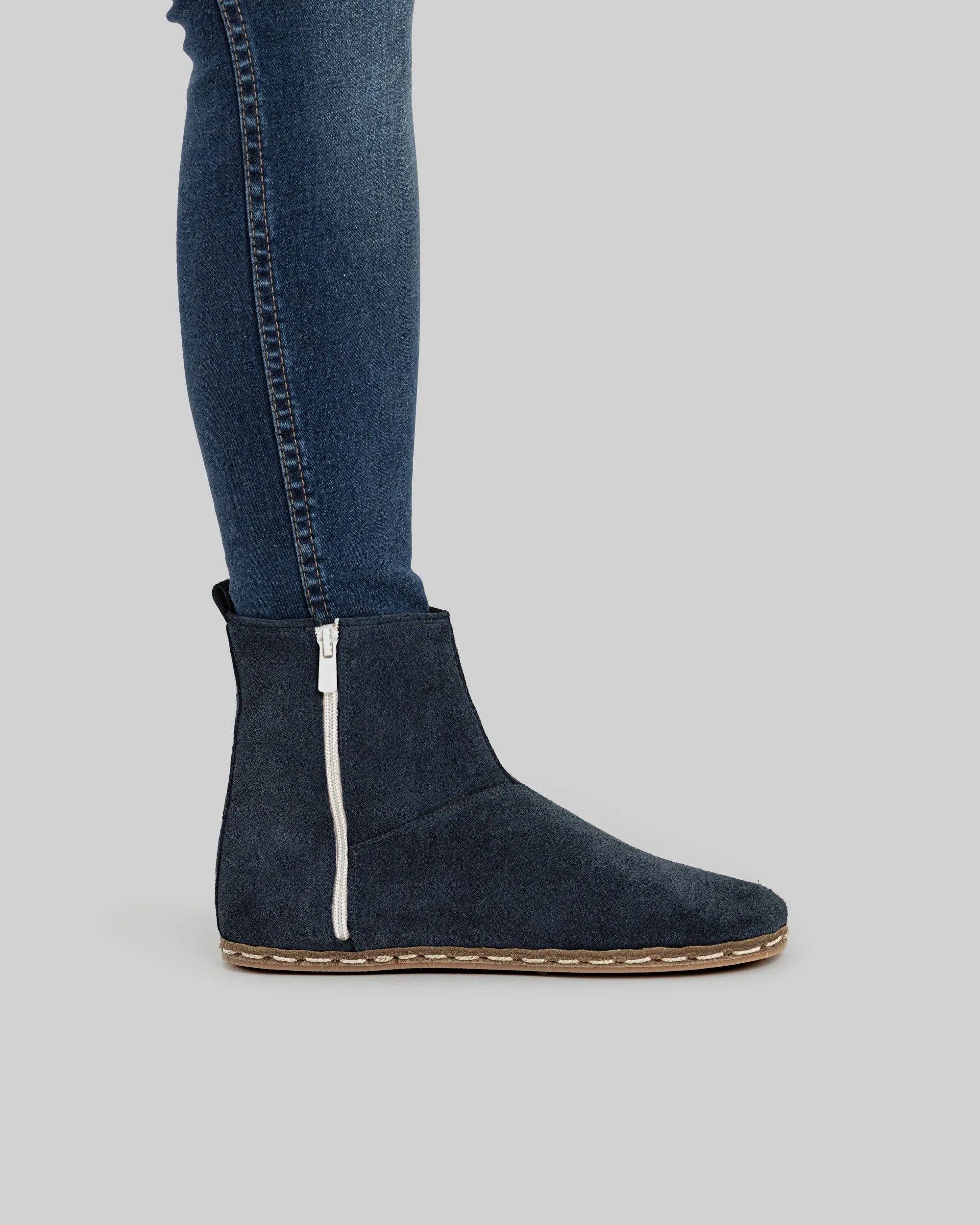 Pair Navy Chelsea Boots - Barefoot Wide Toe Calf Leather | Bespoky