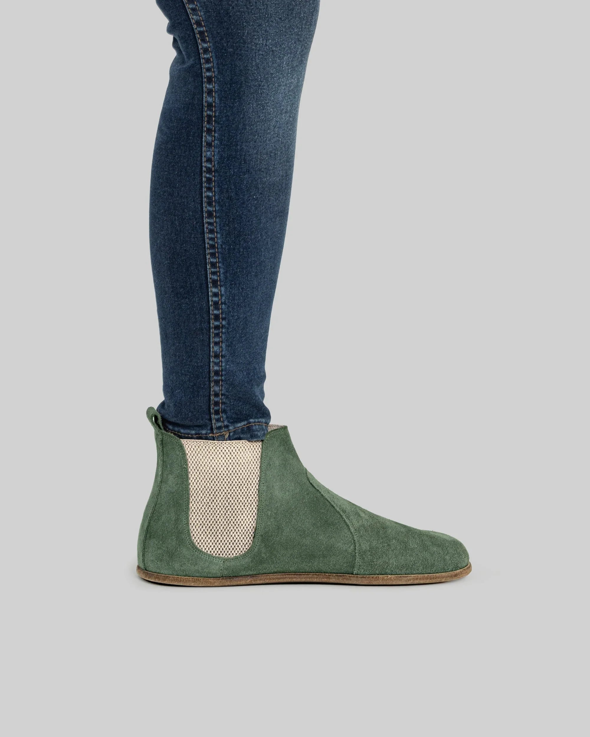 Back view Green Suede Chelsea Boots - Calf Leather Handcrafted | Bespoky