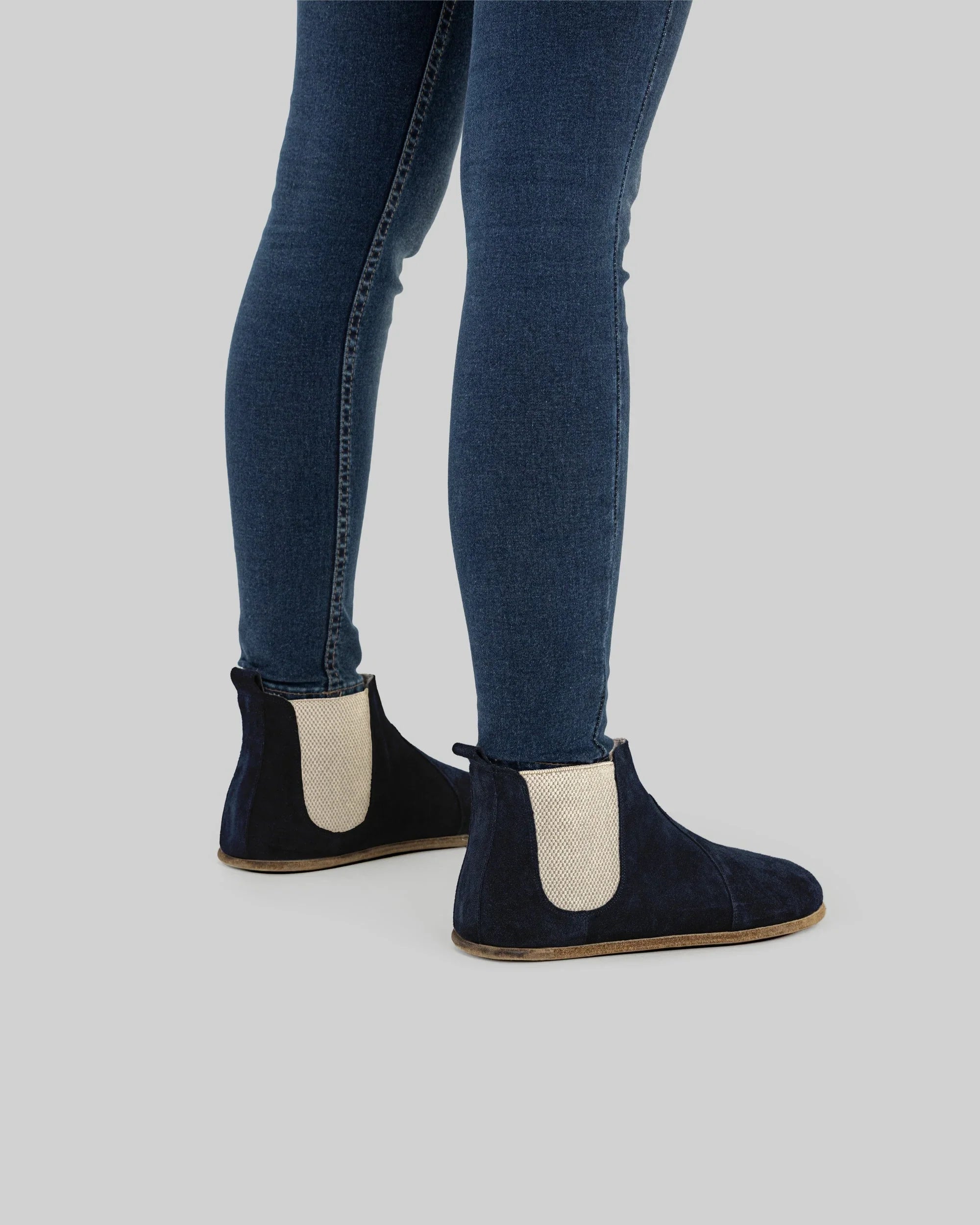 Pair Navy Suede Chelsea Boots - Barefoot Wide Toe Calf Leather | Bespoky