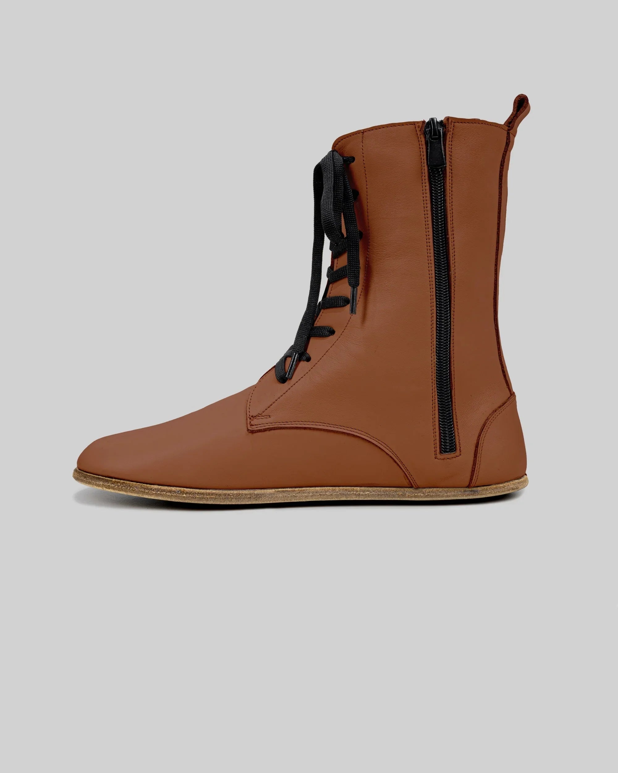 Close-up calf leather - Dark Brown Barefoot Boot Detail | Bespoky