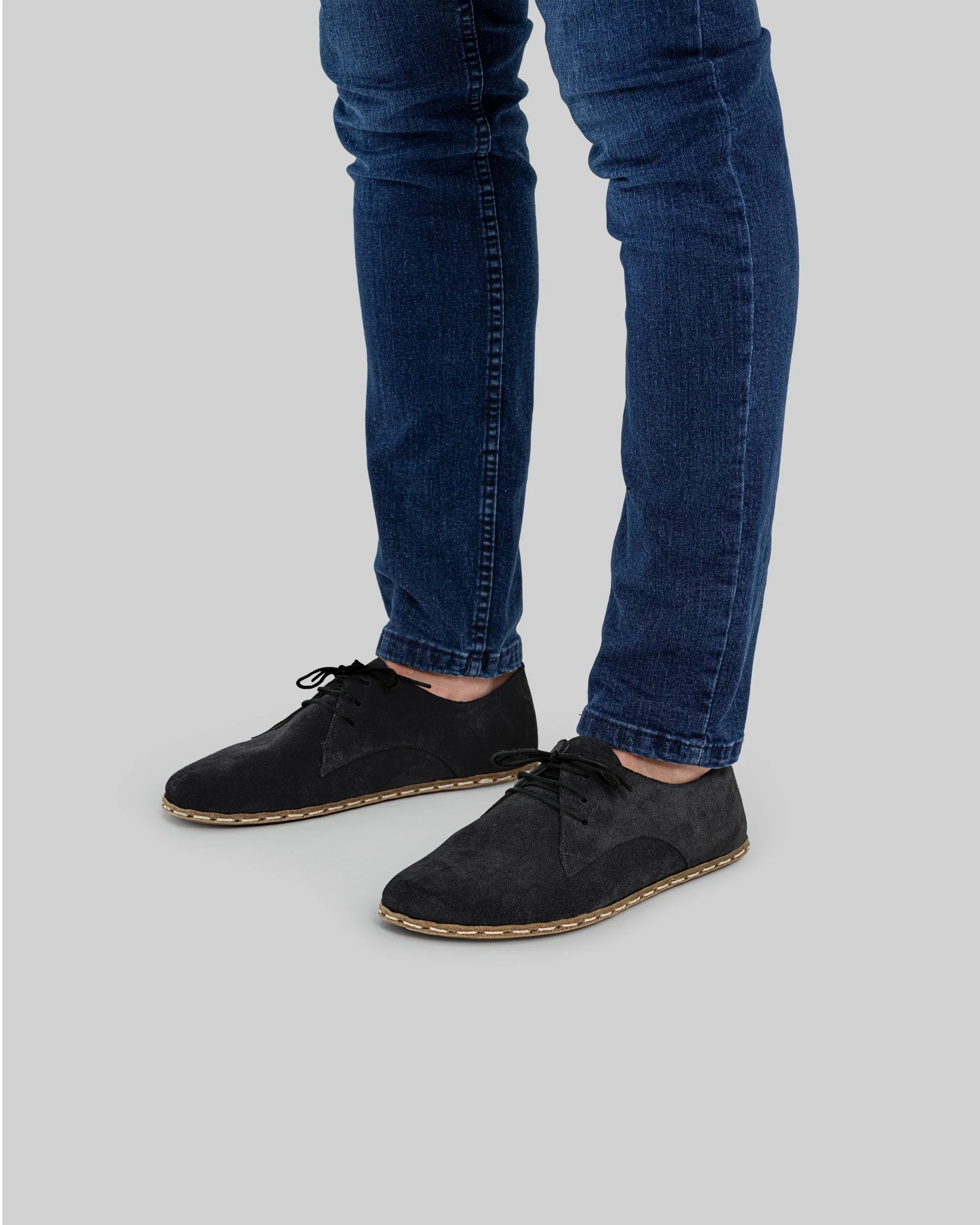 Side view Black Suede Oxford Shoes - Calf Leather Zero Drop | Bespoky