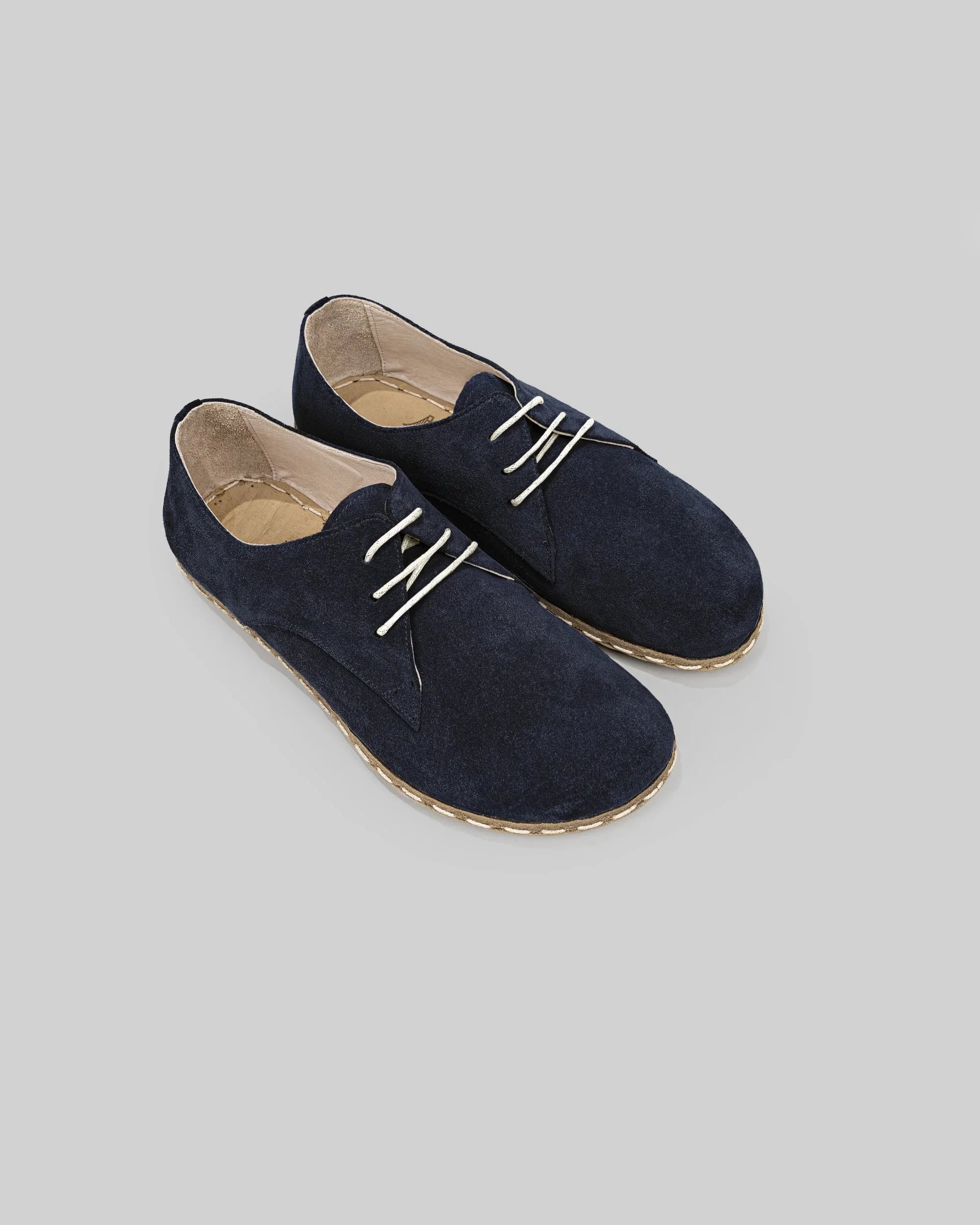 Men's Navy Suede Oxford Shoes - Handcrafted Calf Leather Wide Toe Box | Bespoky