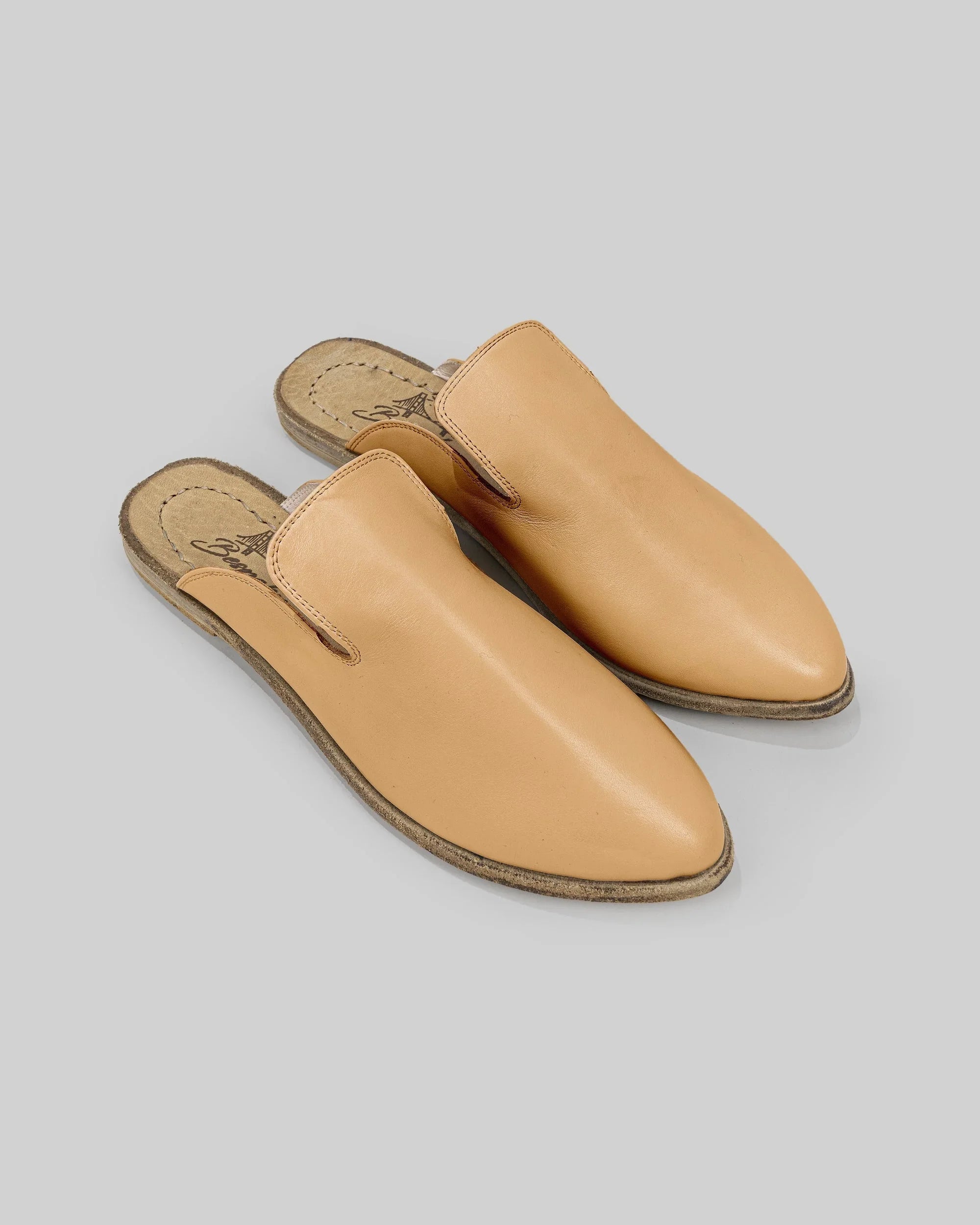 Women's Melon Yellow Pointed Toe Mules - Handcrafted Calf Leather Wide Toe Box | Bespoky