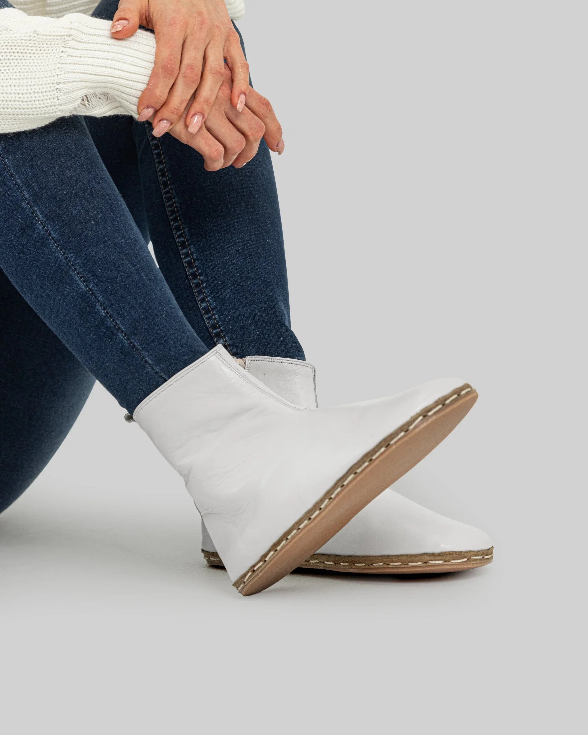 Women's White Chelsea Boots - Handcrafted Calf Leather Wide Toe Box | Bespoky
