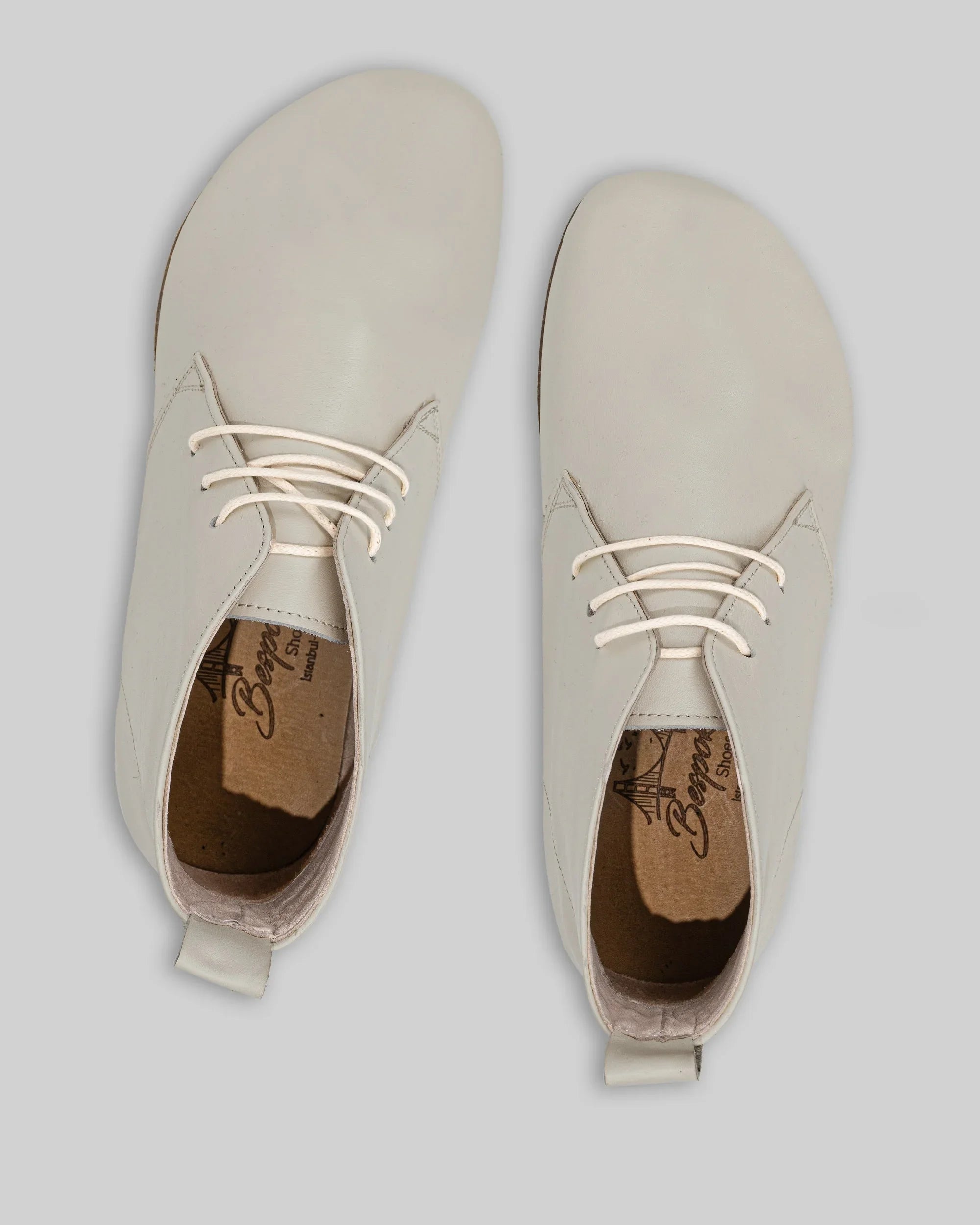 Pair Lucas Beige Ankle Boots - Barefoot Wide Toe Calf Leather | Bespoky