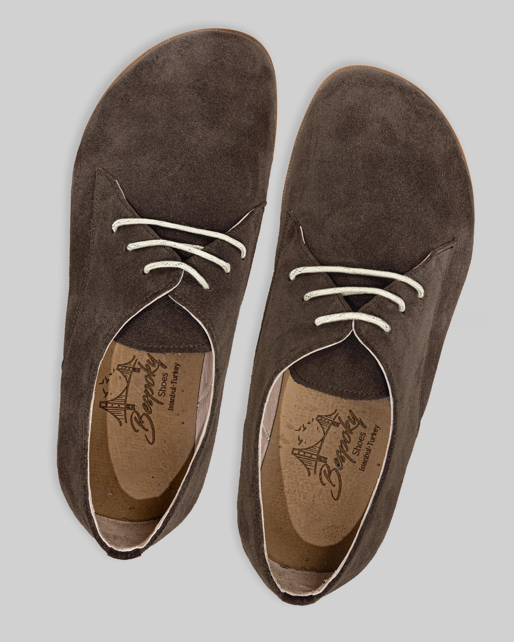 Side view Brown Suede Oxford Shoes - Calf Leather Zero Drop | Bespoky