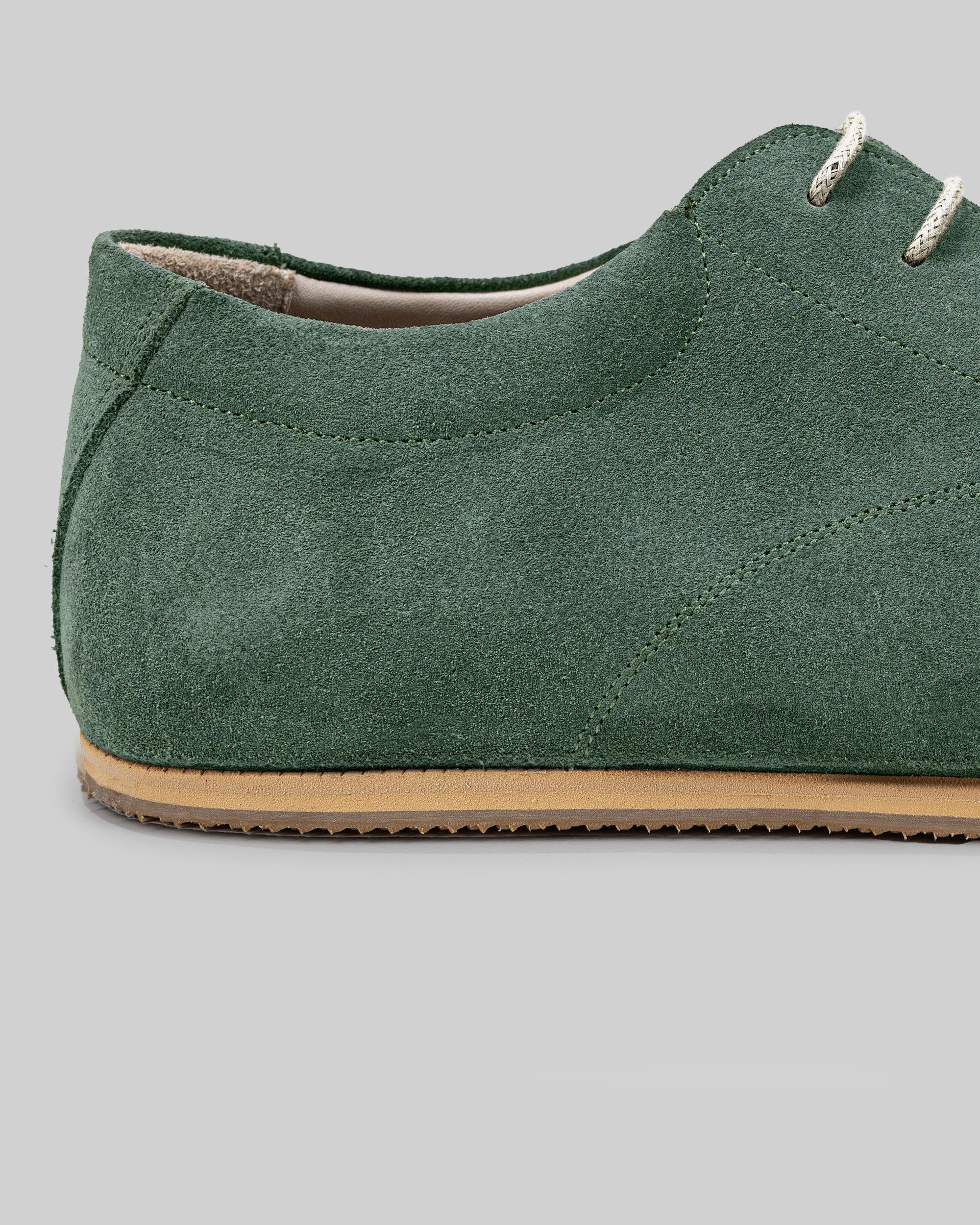 Side view Green Suede Barefoot Sneaker - Calf Leather Zero Drop | Bespoky