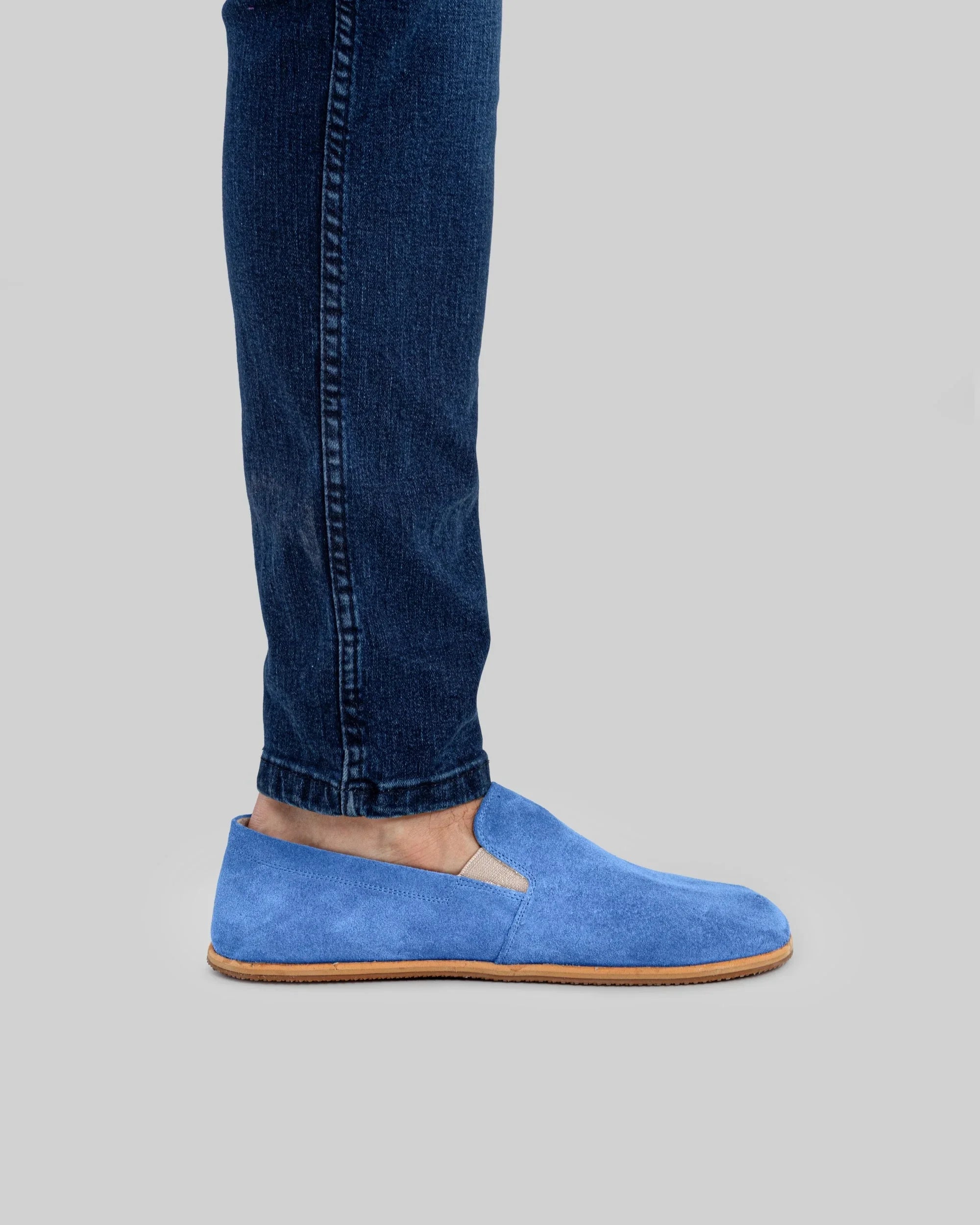 Back view Blue Suede Barefoot Shoes - Calf Leather Handcrafted | Bespoky