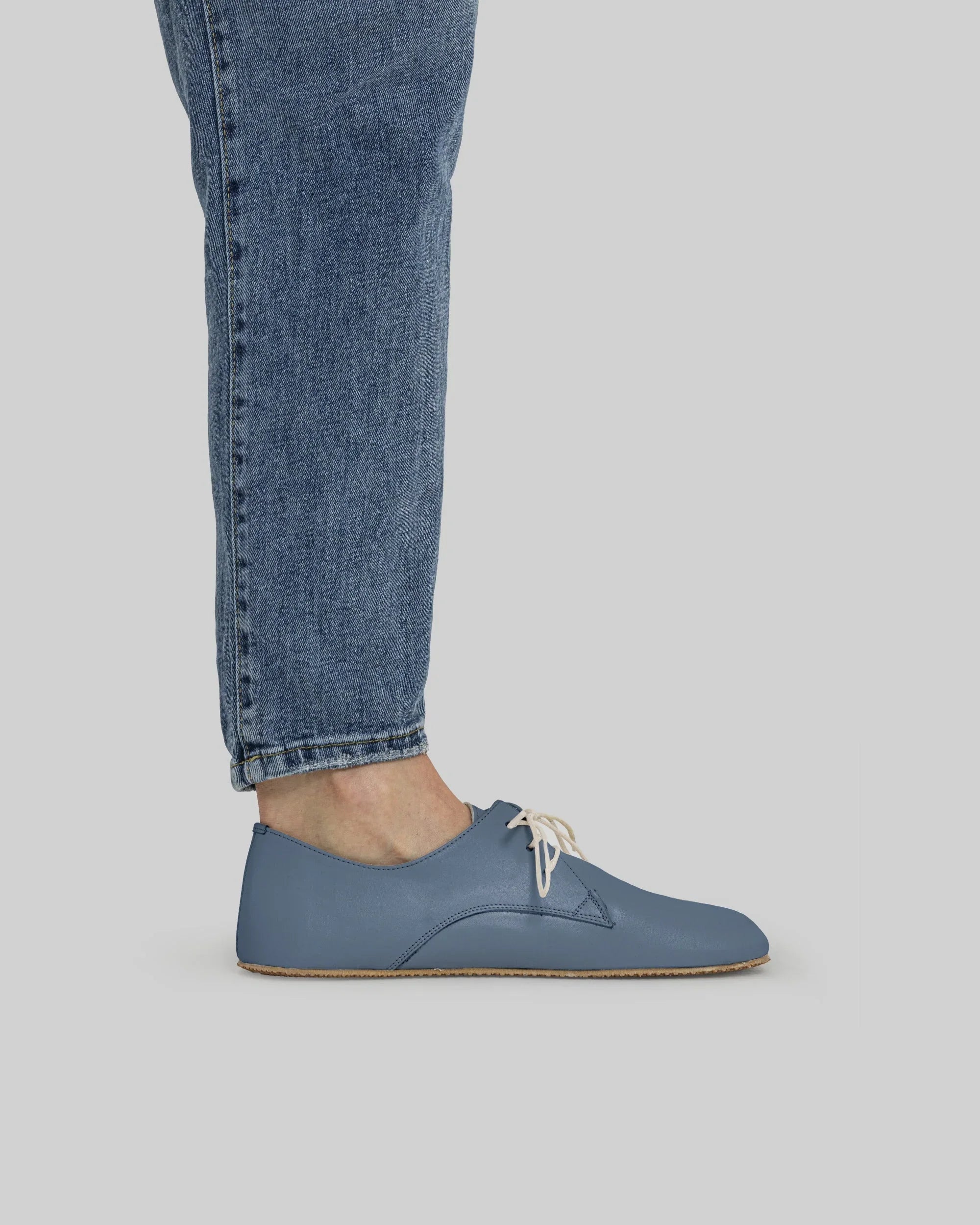 Pair Jean Blue Oxford Shoes - Barefoot Wide Toe Calf Leather | Bespoky
