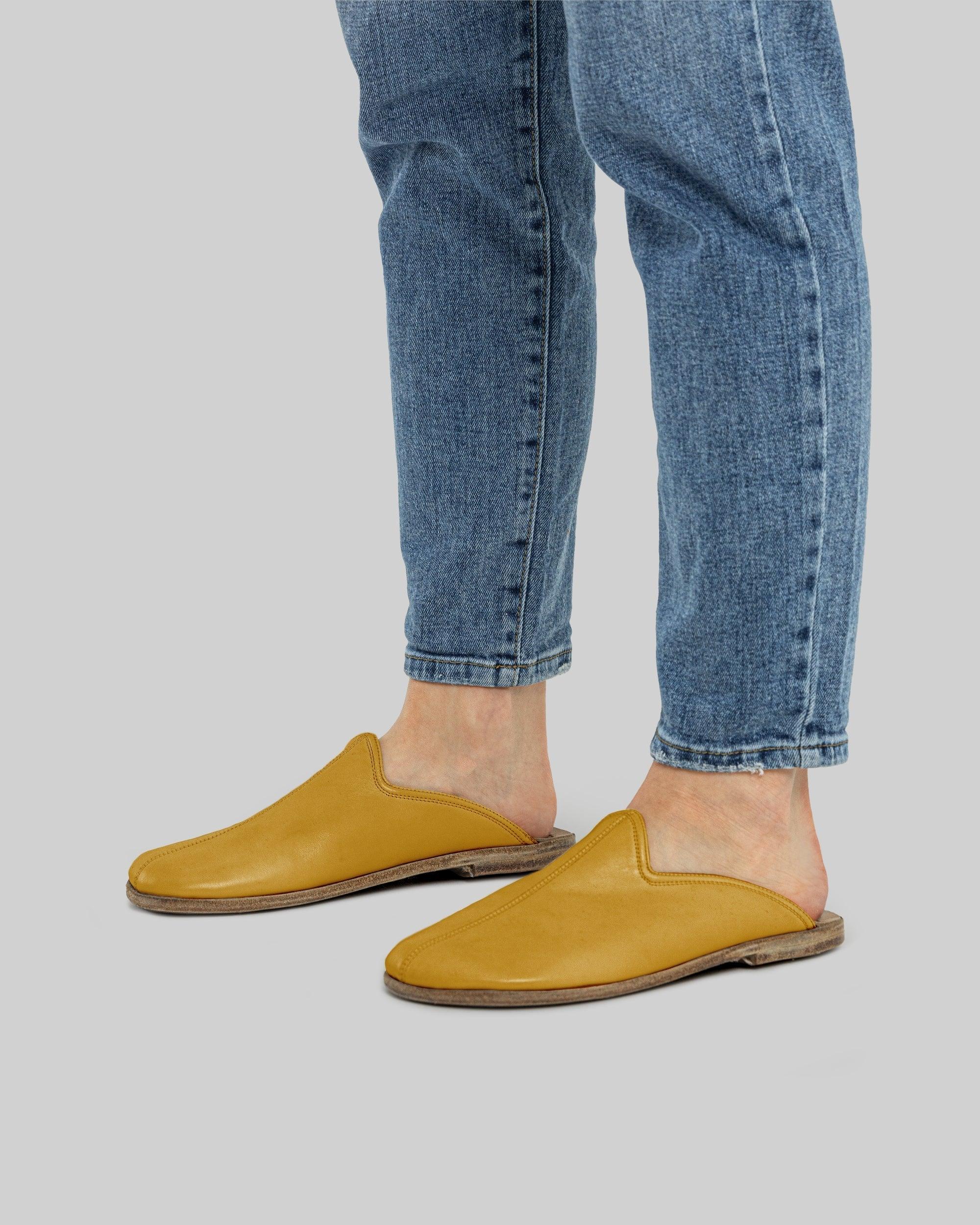 Top view Mustard Slippers - Handcrafted Calf Leather | Bespoky