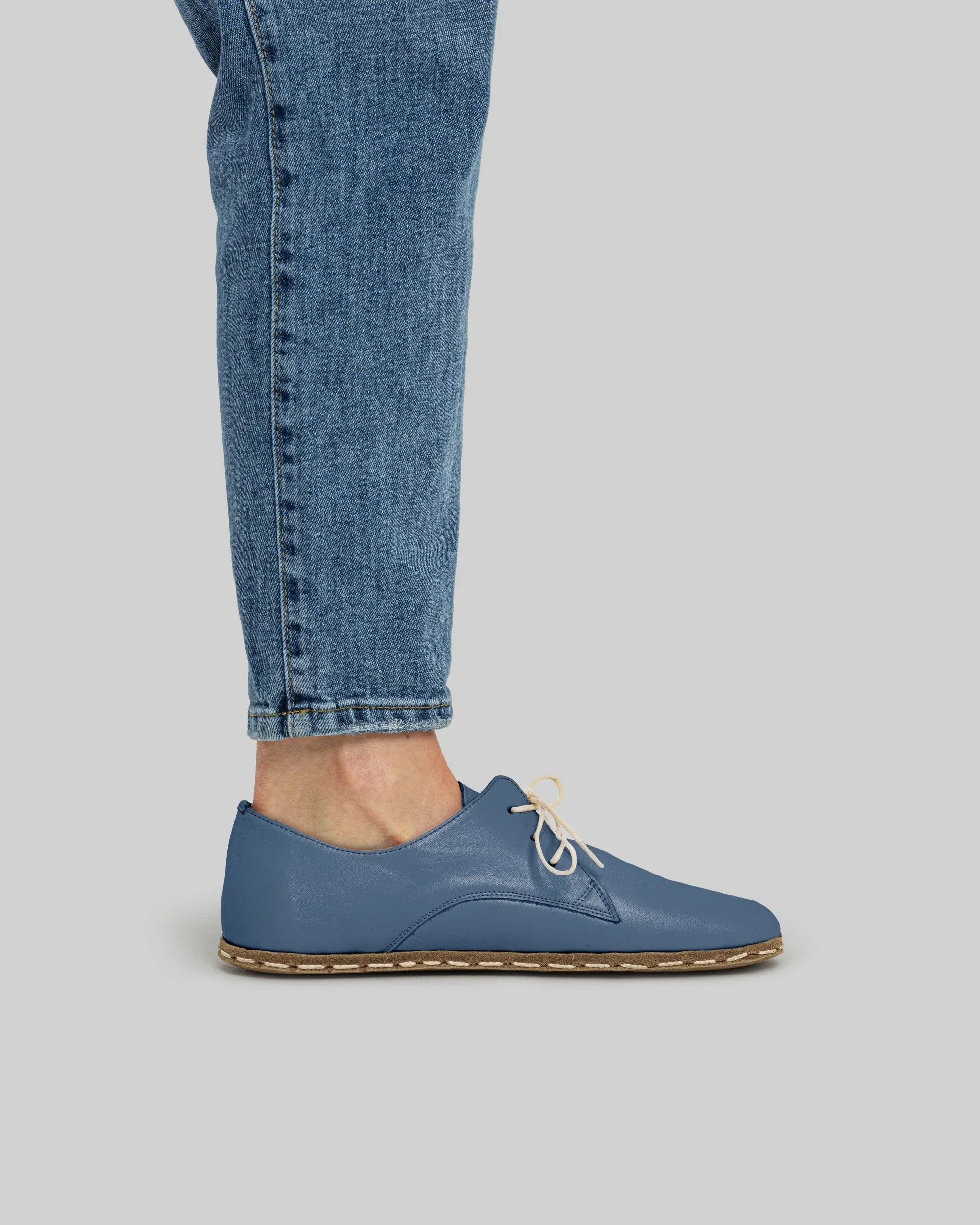 Pair Jean Blue Oxford Shoes - Barefoot Wide Toe Calf Leather | Bespoky