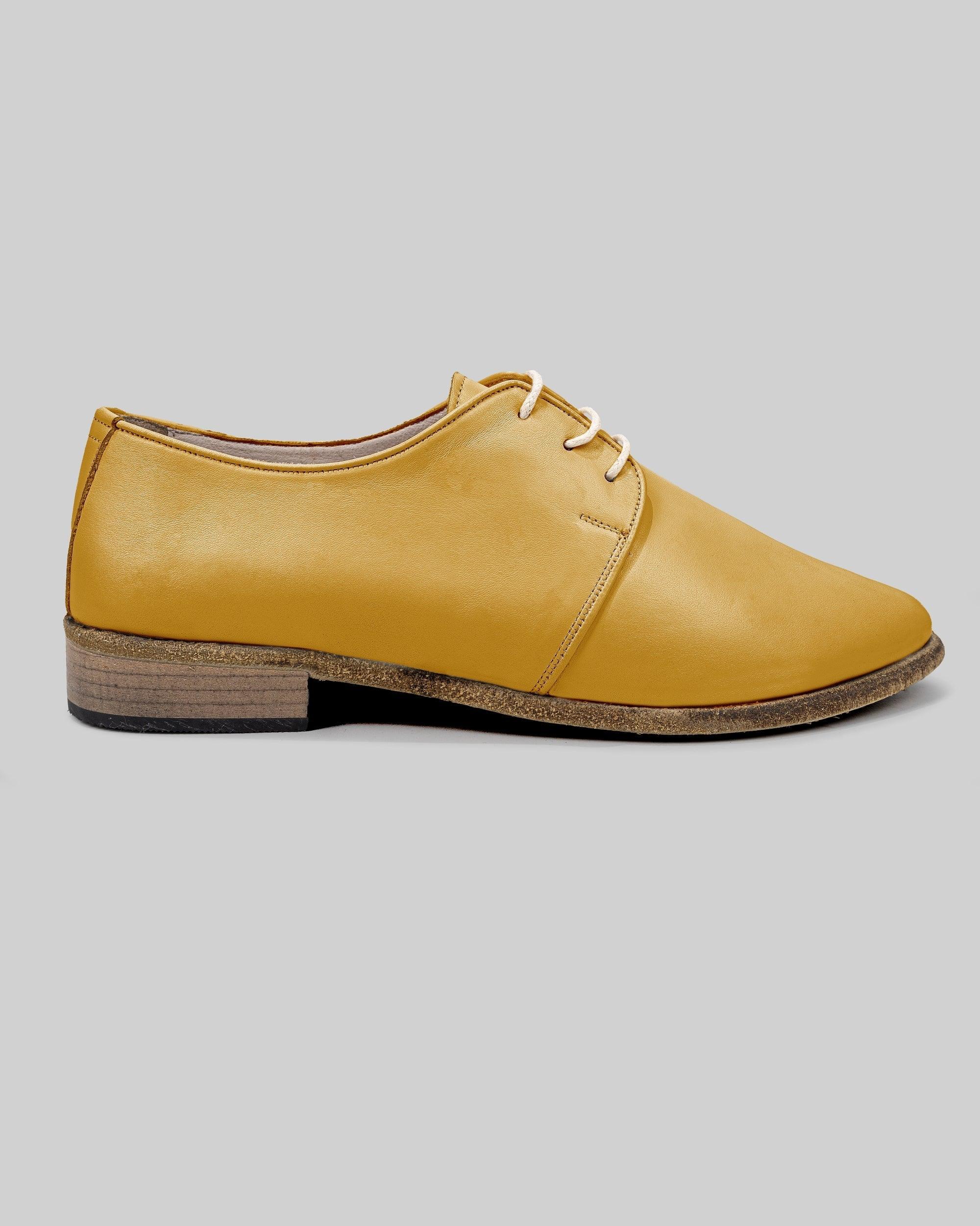 Side view Mustard Pointed Toe Oxford - Calf Leather Zero Drop | Bespoky