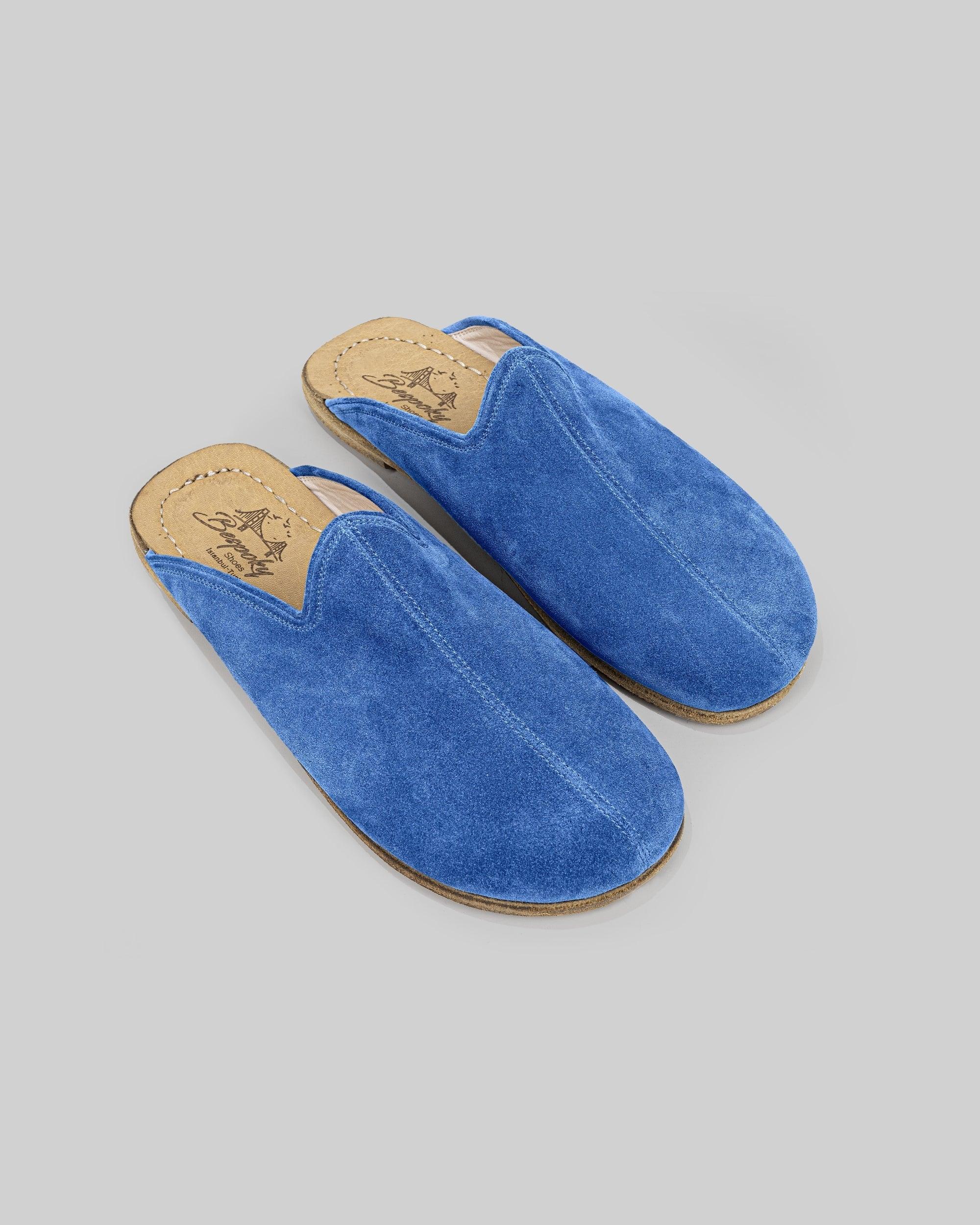 Women's Blue Slippers - Handcrafted Calf Leather Wide Toe Box | Bespoky