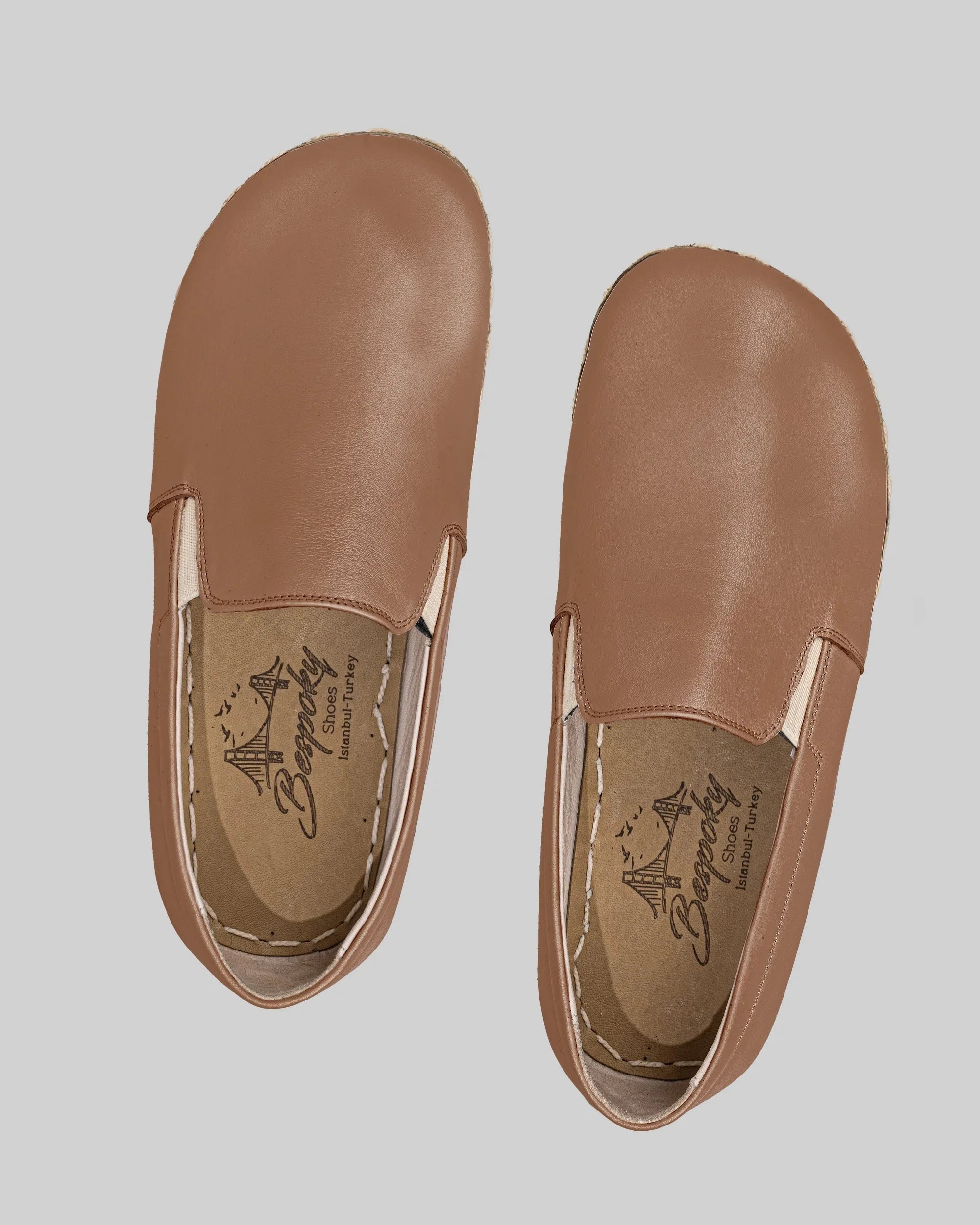 Top view Tan Barefoot Shoes - Handcrafted Calf Leather | Bespoky