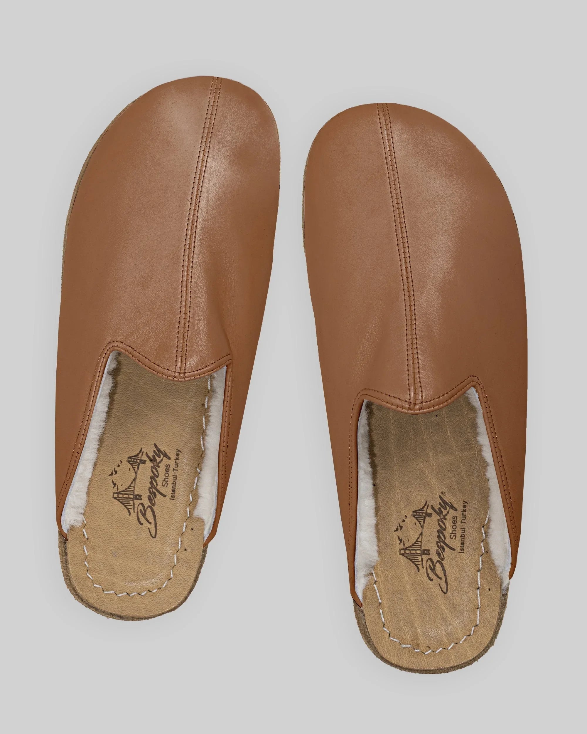 Top view Gold Shearling Slippers - Handcrafted Calf Leather | Bespoky