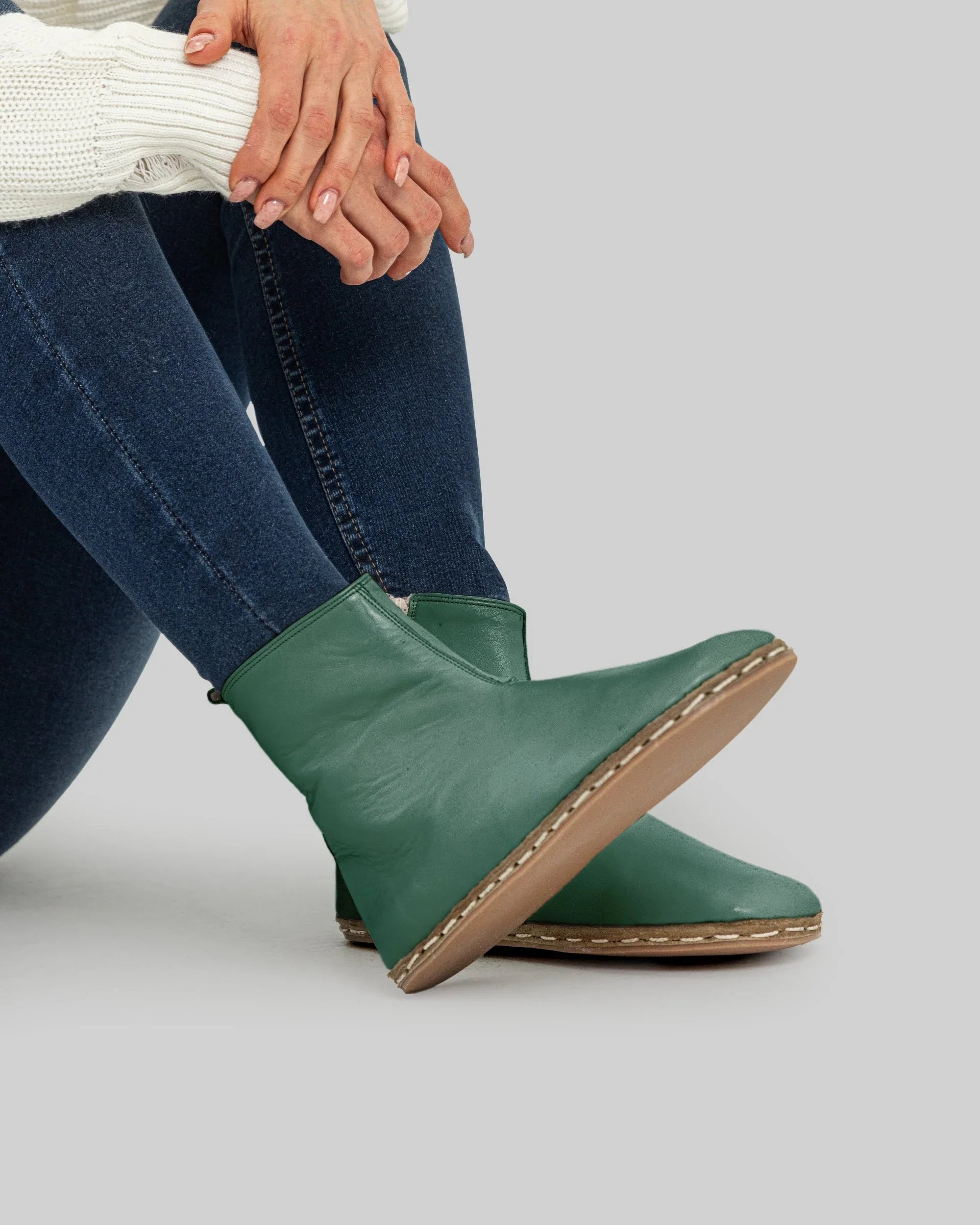 Women's Green Chelsea Boots - Handcrafted Calf Leather Wide Toe Box | Bespoky