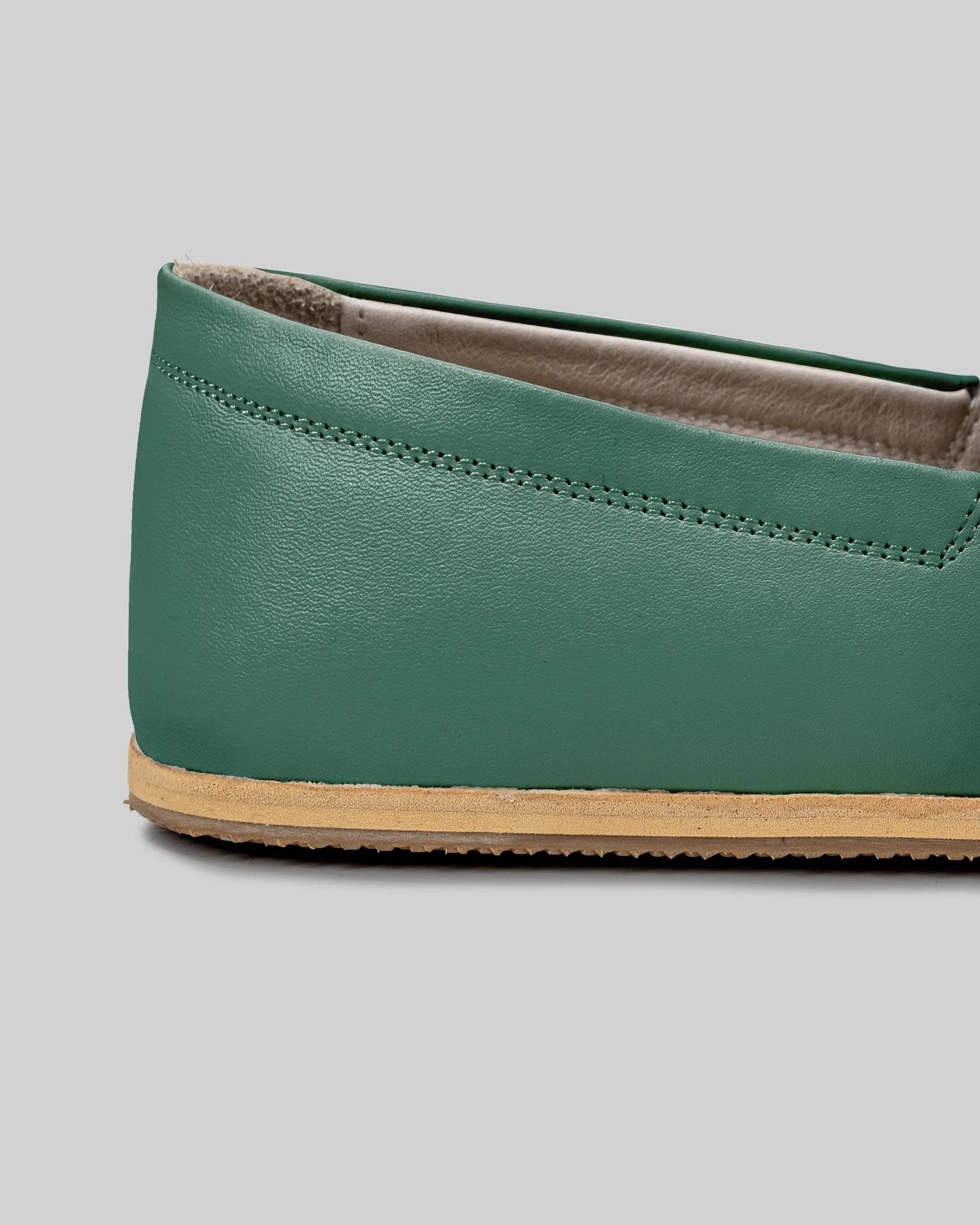 Detail Green Barefoot Shoes - Handcrafted Calf Leather Turkey | Bespoky