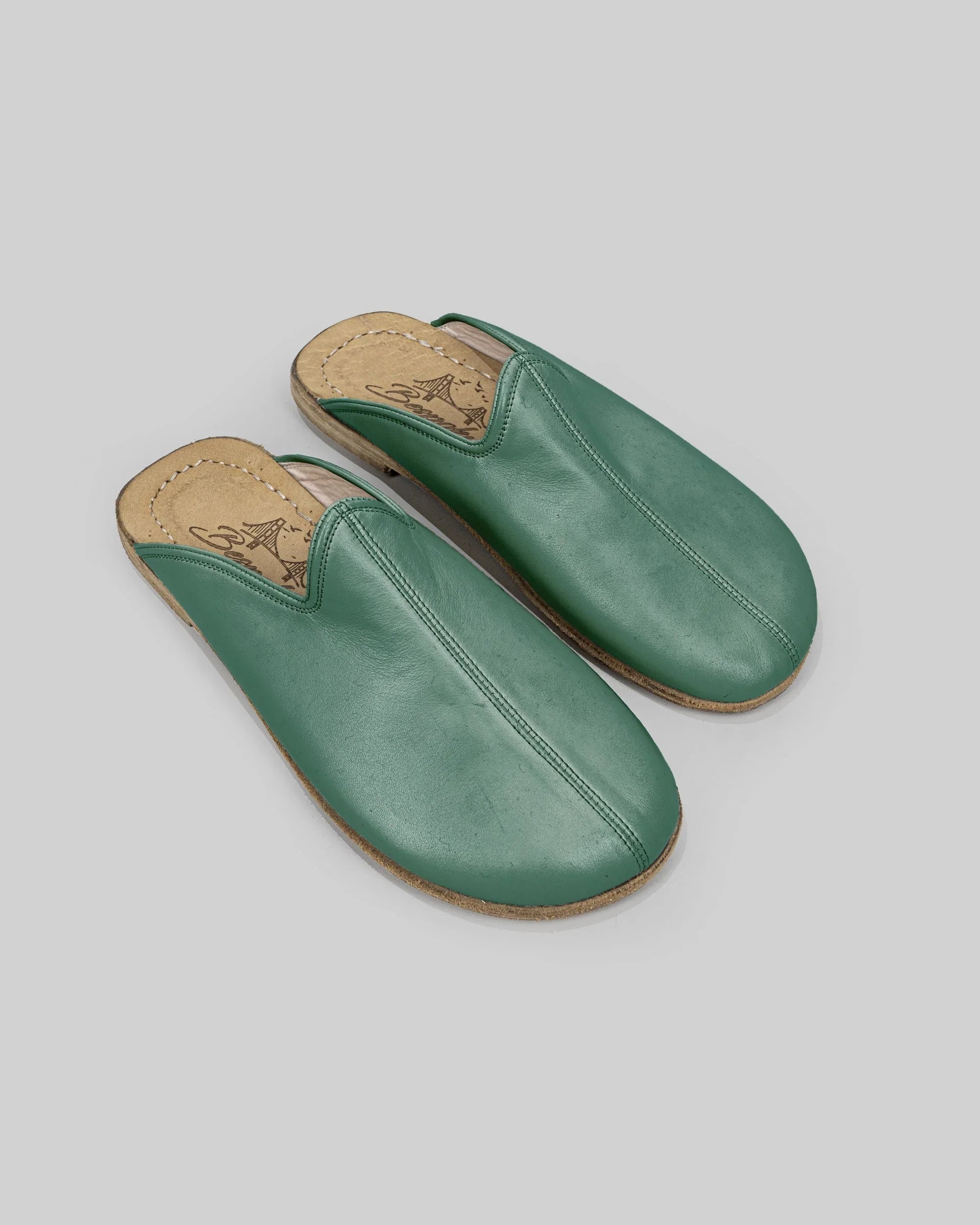 Men's Green Slippers - Handcrafted Calf Leather Wide Toe Box | Bespoky