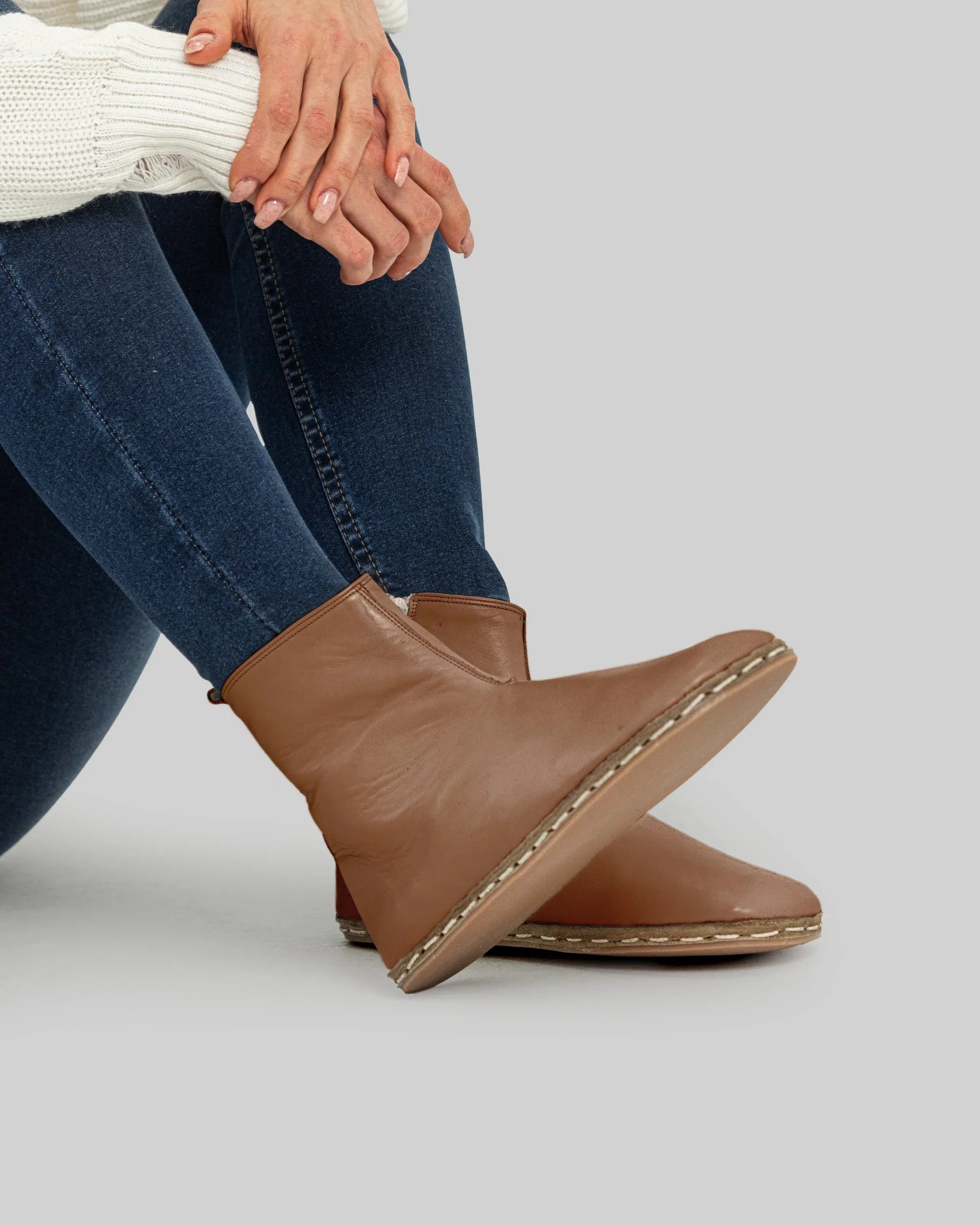 Women's Tan Chelsea Boots - Handcrafted Calf Leather Wide Toe Box | Bespoky