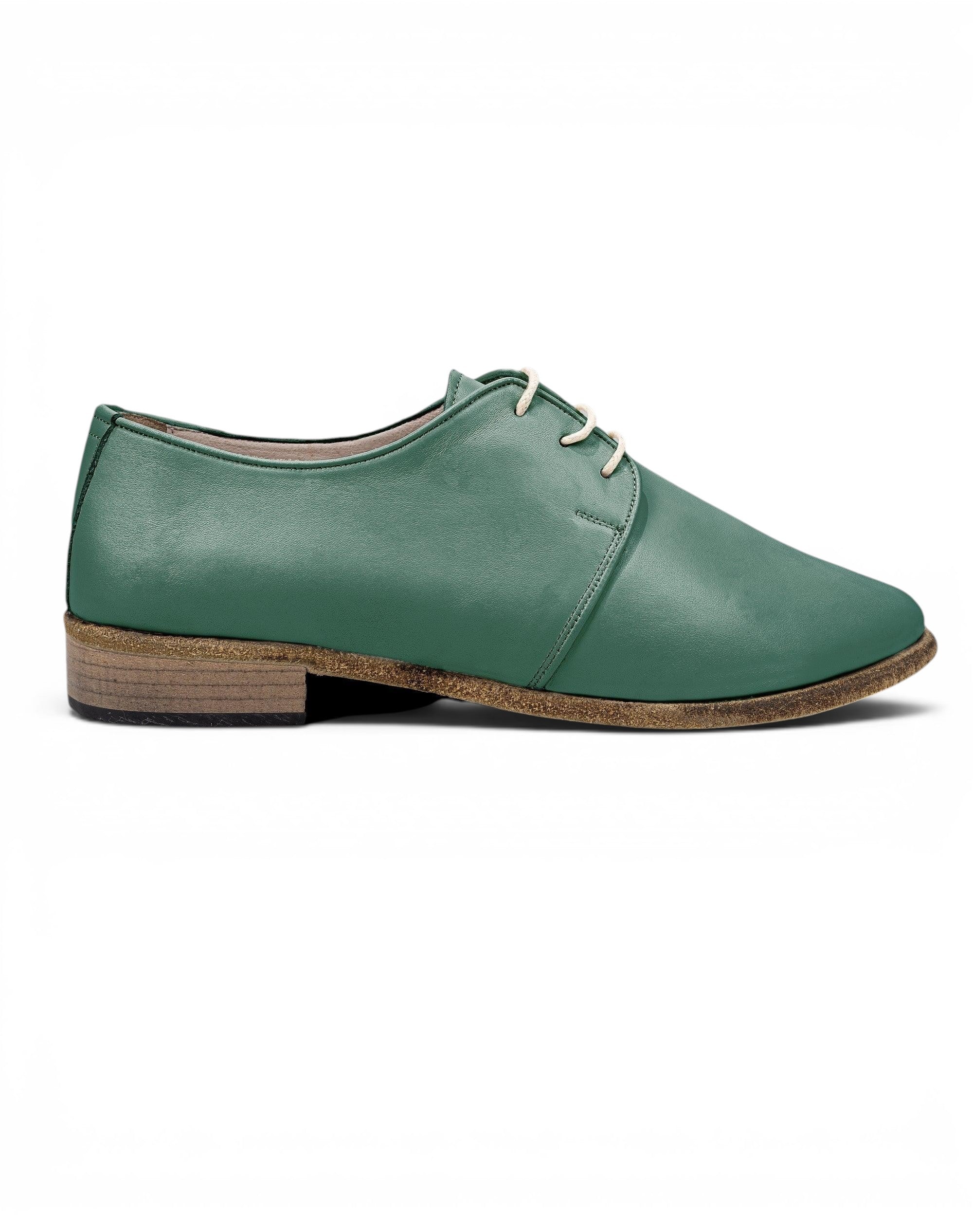 Detail Green Pointed Toe Oxford - Handcrafted Calf Leather Turkey | Bespoky
