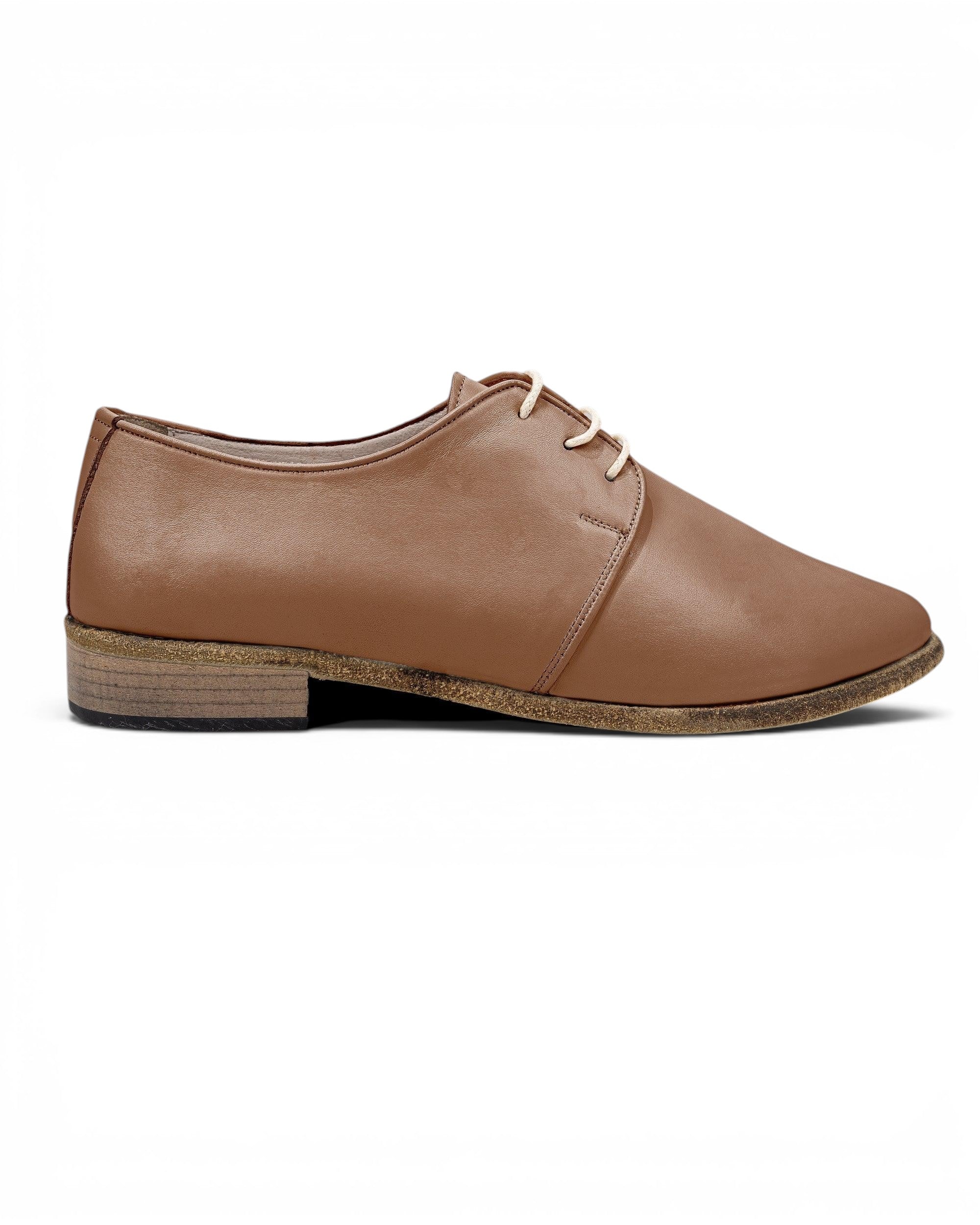 Detail Tan Pointed Toe Oxford - Handcrafted Calf Leather Turkey | Bespoky