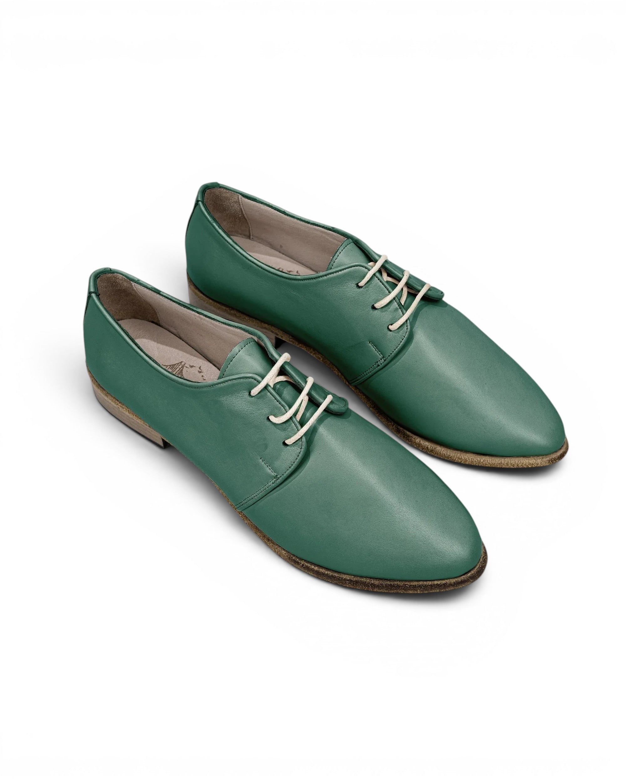 Women's Green Pointed Toe Oxford - Handcrafted Calf Leather Wide Toe Box | Bespoky