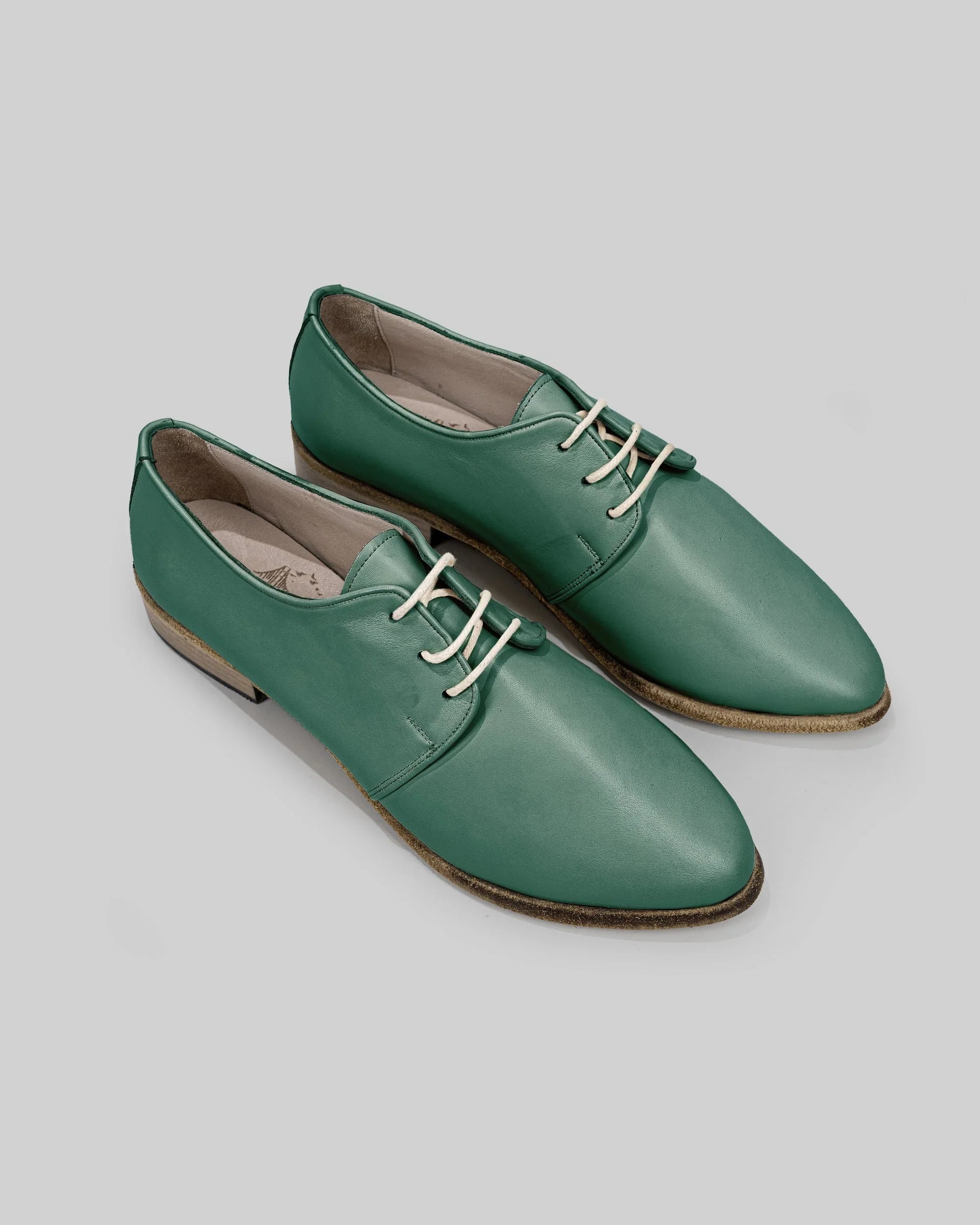 Women's Green Pointed Toe Oxford - Handcrafted Calf Leather Wide Toe Box | Bespoky