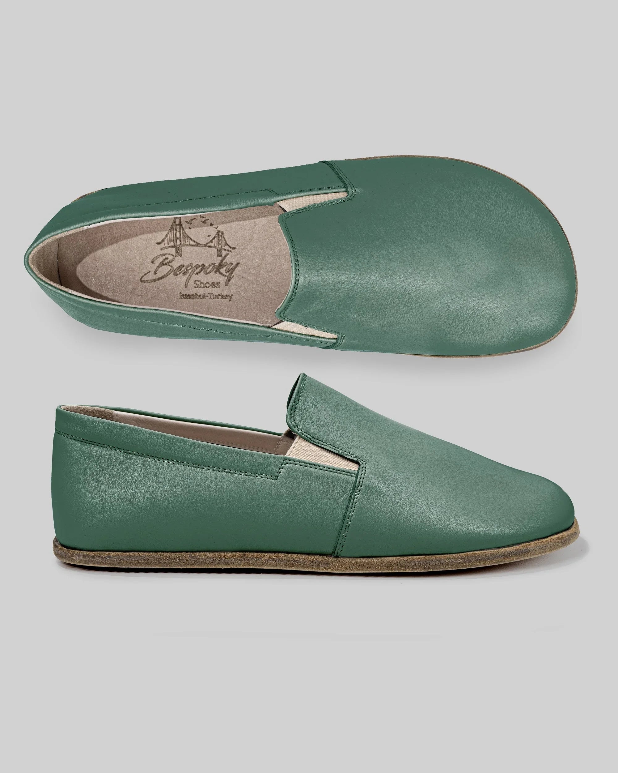 Side view Green Barefoot Shoes - Calf Leather Zero Drop | Bespoky