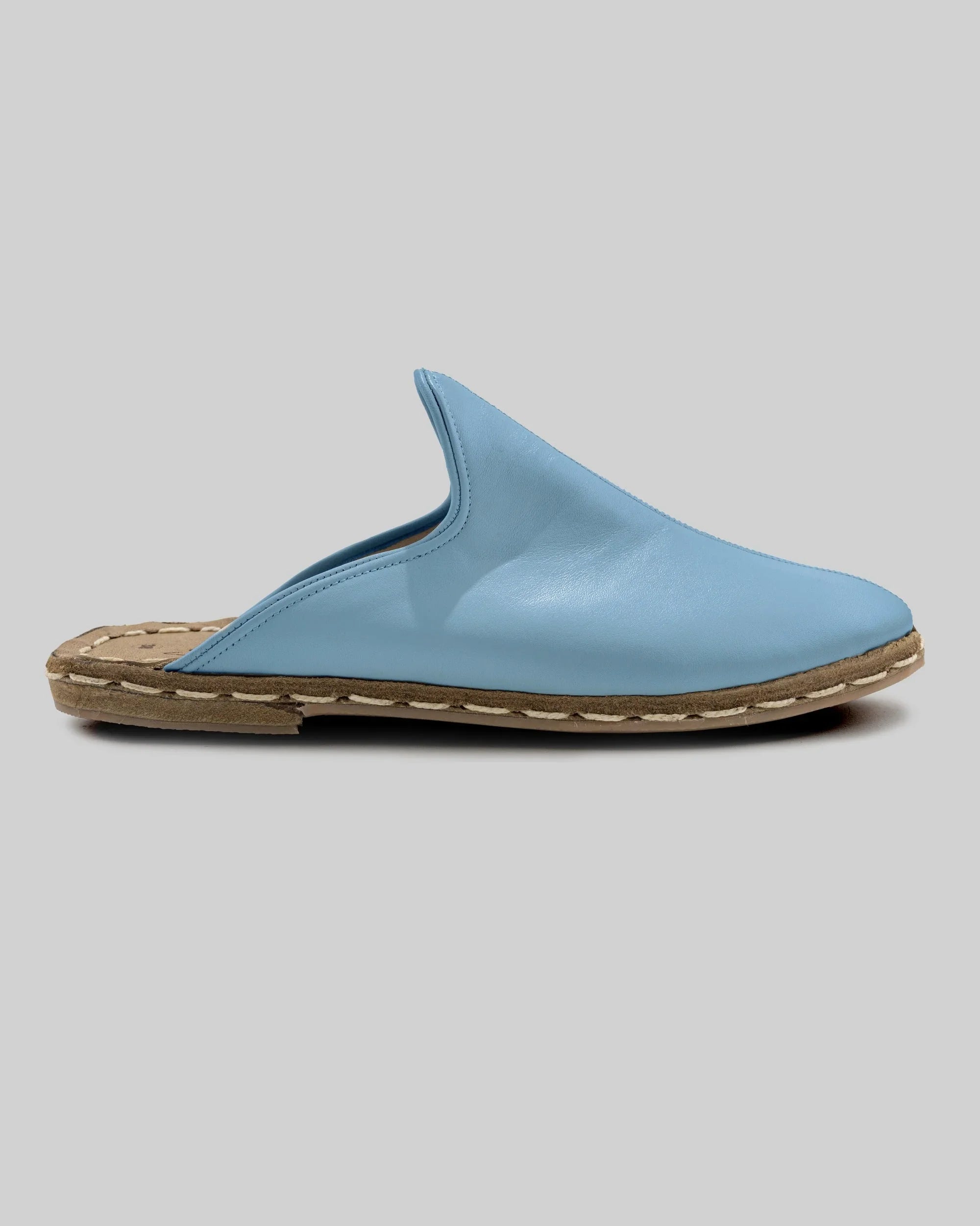 Top view Baby Blue Slippers - Handcrafted Calf Leather | Bespoky