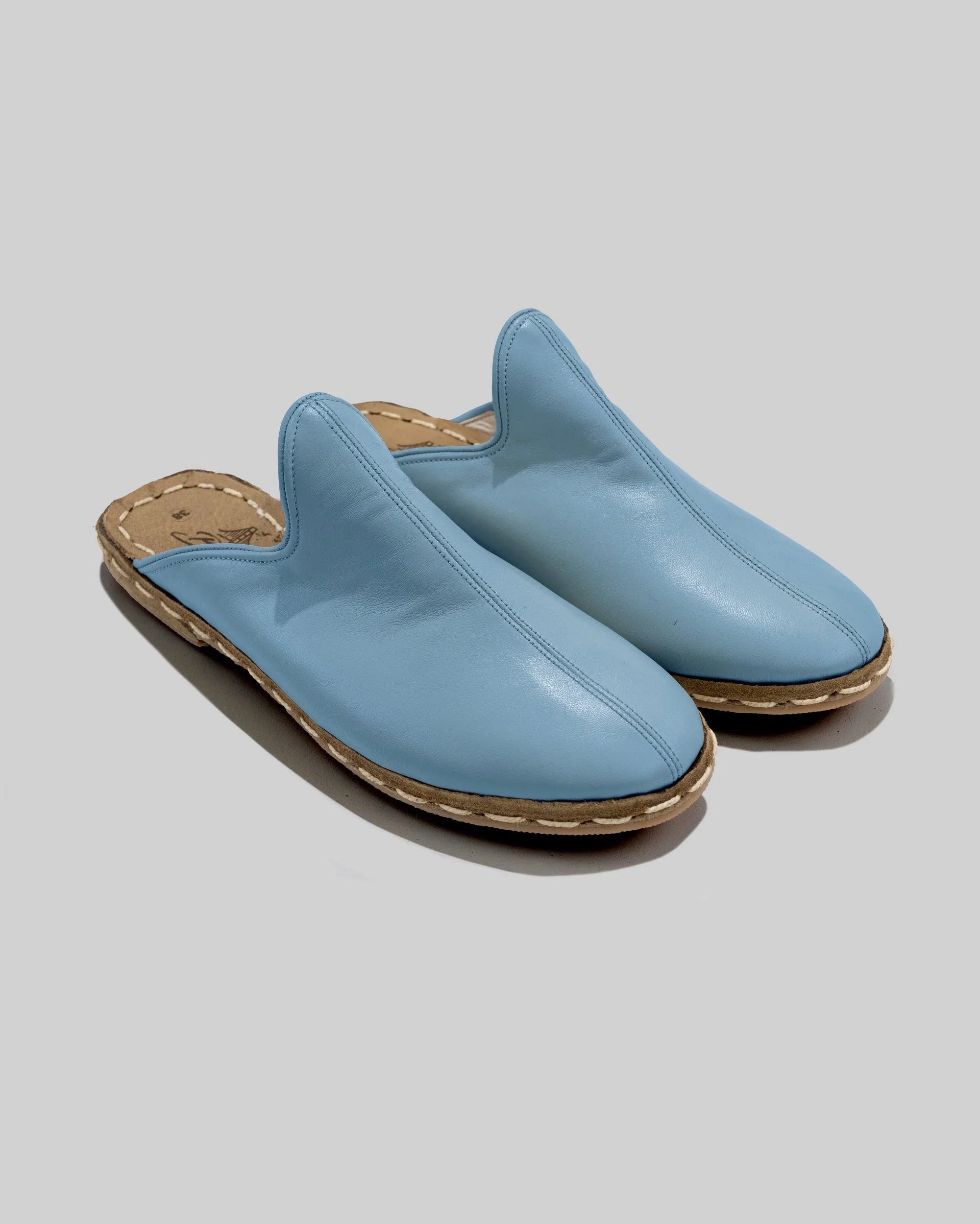 Women's Baby Blue Slippers - Handcrafted Calf Leather Wide Toe Box | Bespoky