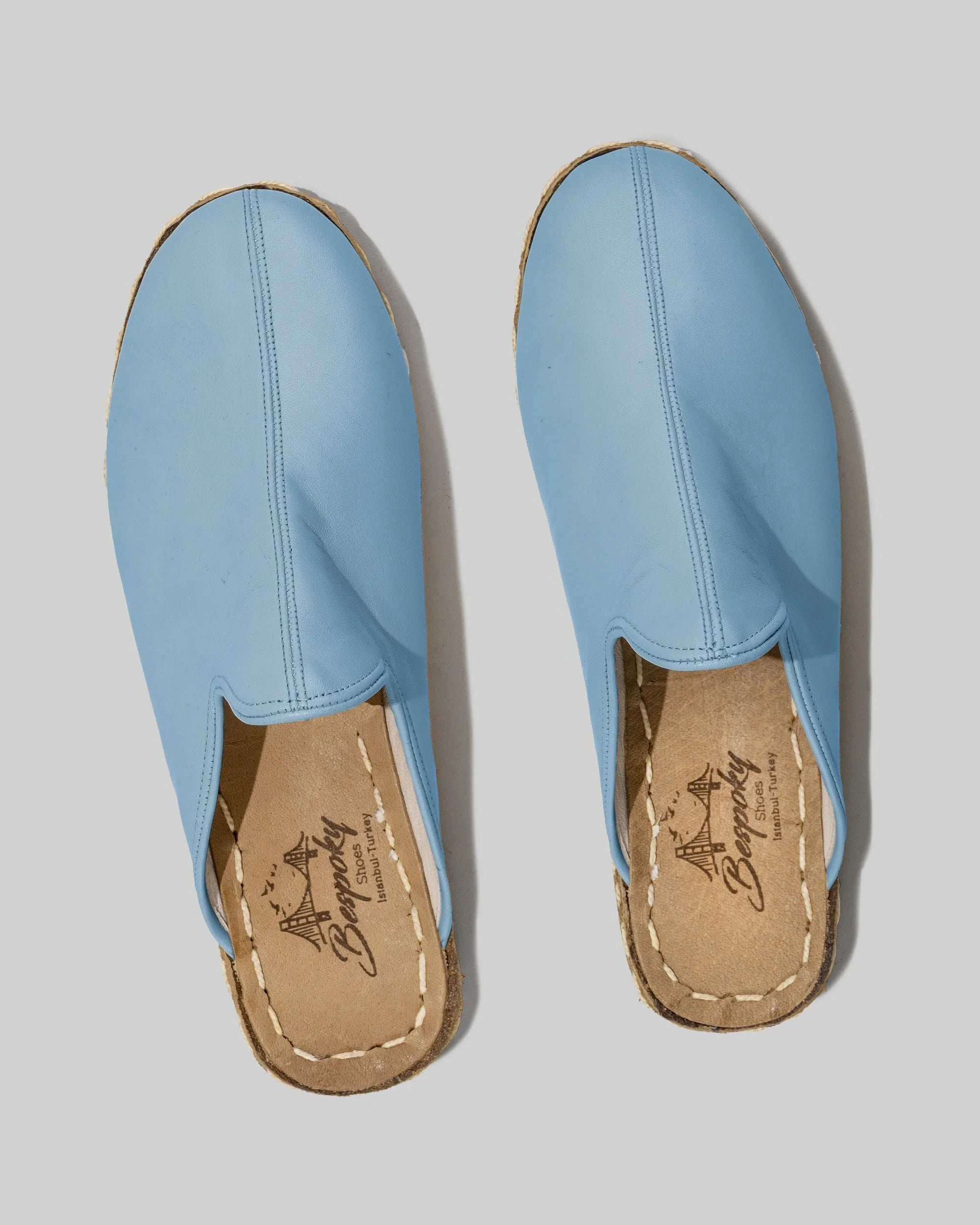 Side view Baby Blue Slippers - Calf Leather Zero Drop | Bespoky