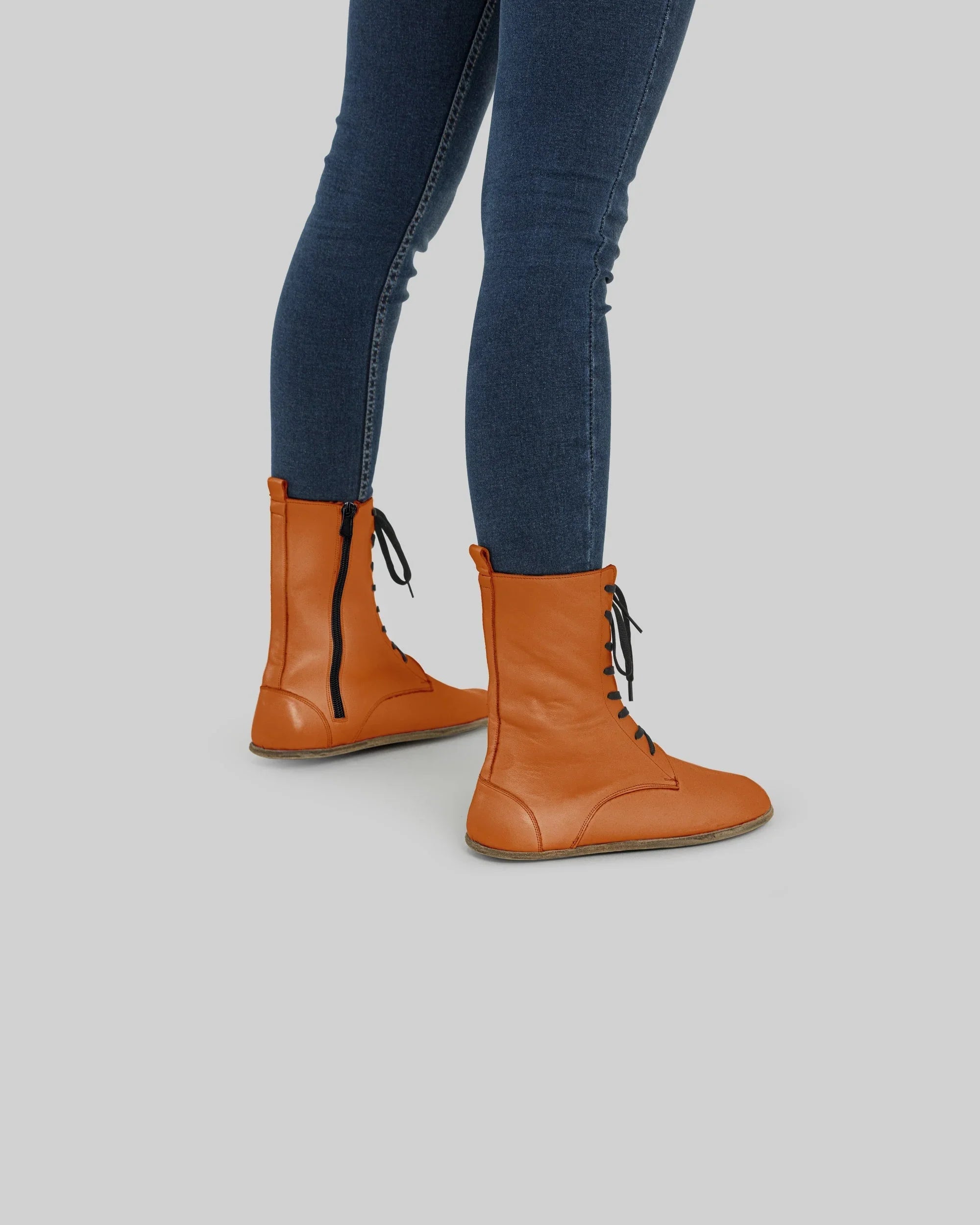 Pair Orange Barefoot Boot - Barefoot Wide Toe Calf Leather | Bespoky