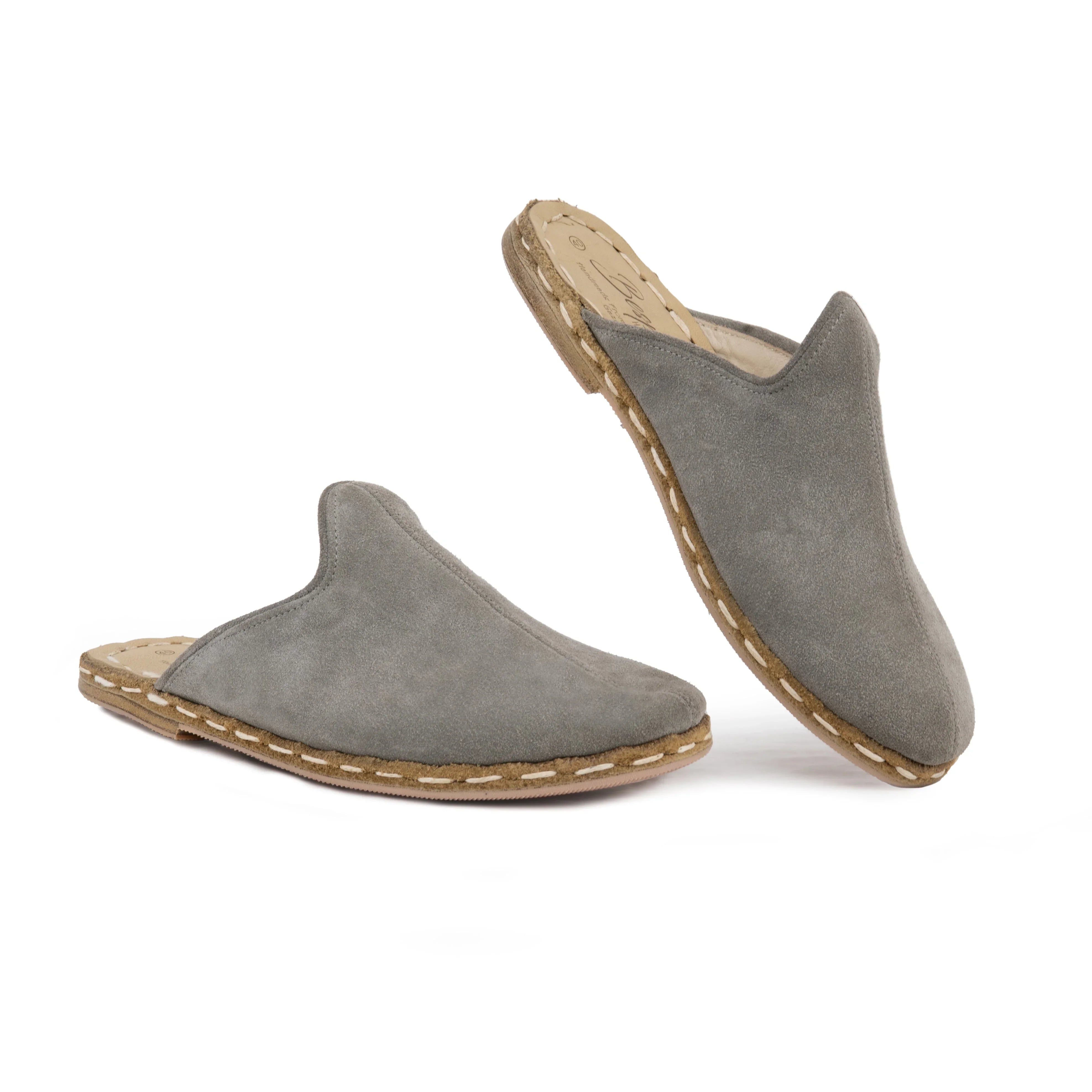 Women's Grey Slippers - Handcrafted Calf Leather Wide Toe Box | Bespoky