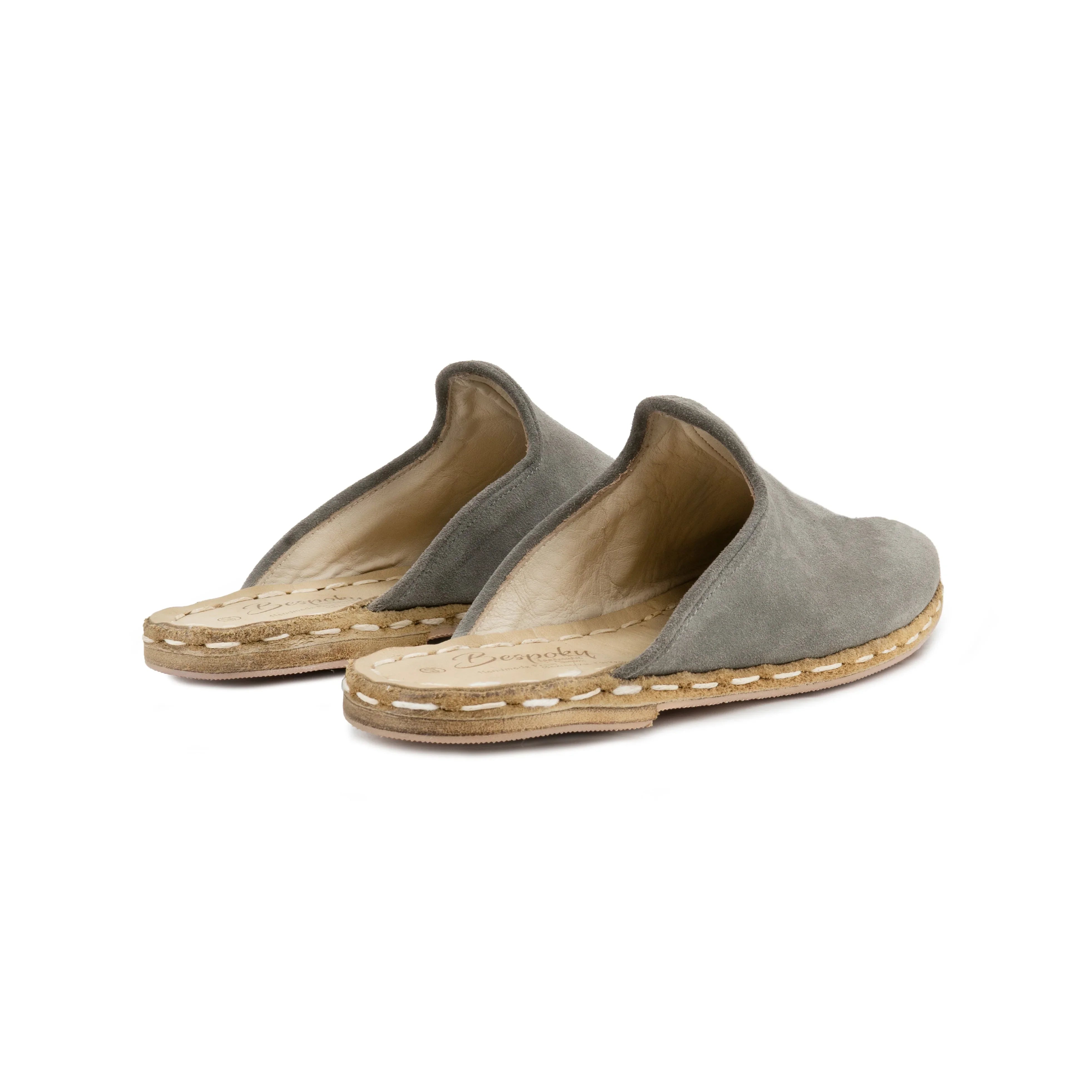 Side view Grey Suede Slippers - Calf Leather Zero Drop | Bespoky