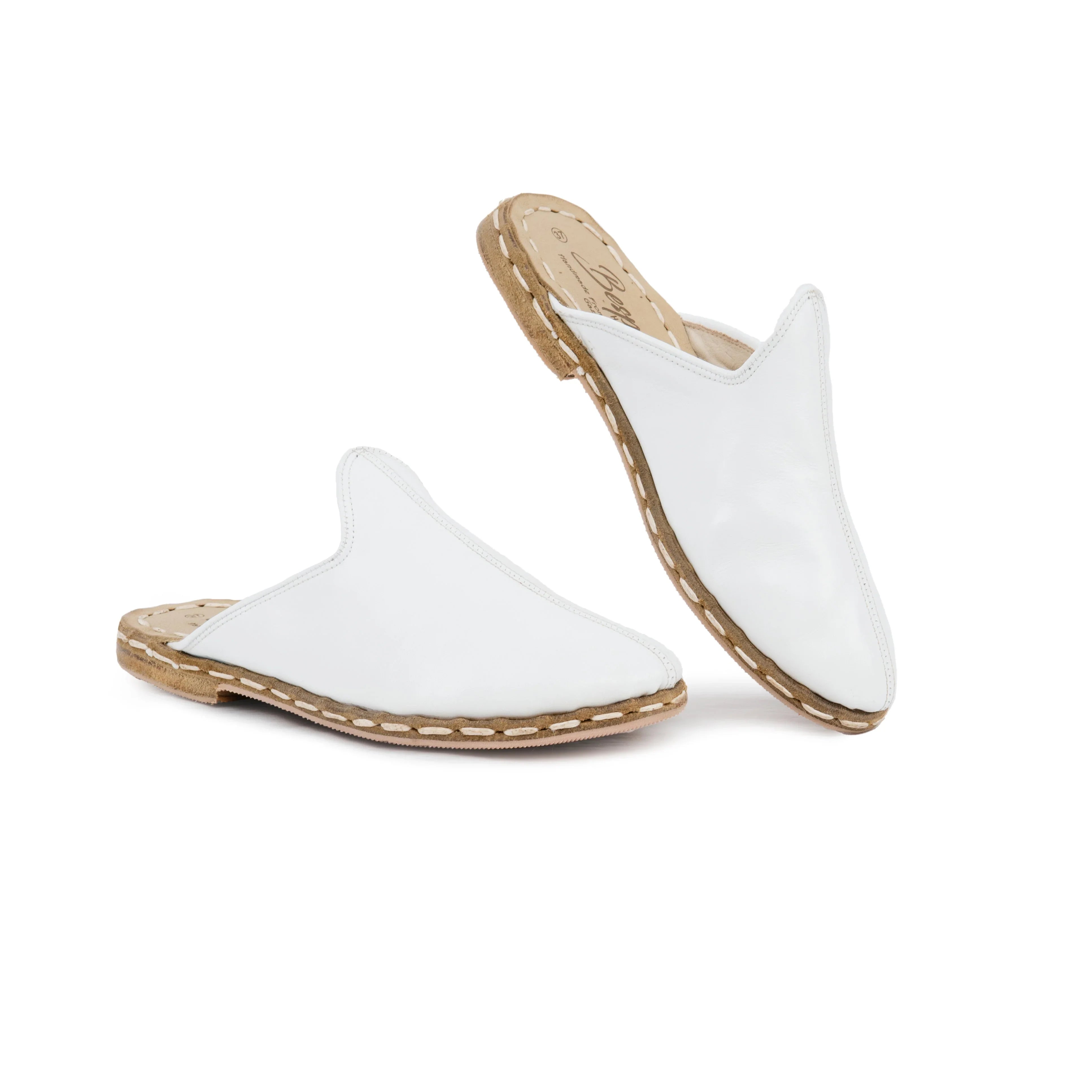 Women's White Slippers - Handcrafted Calf Leather Wide Toe Box | Bespoky