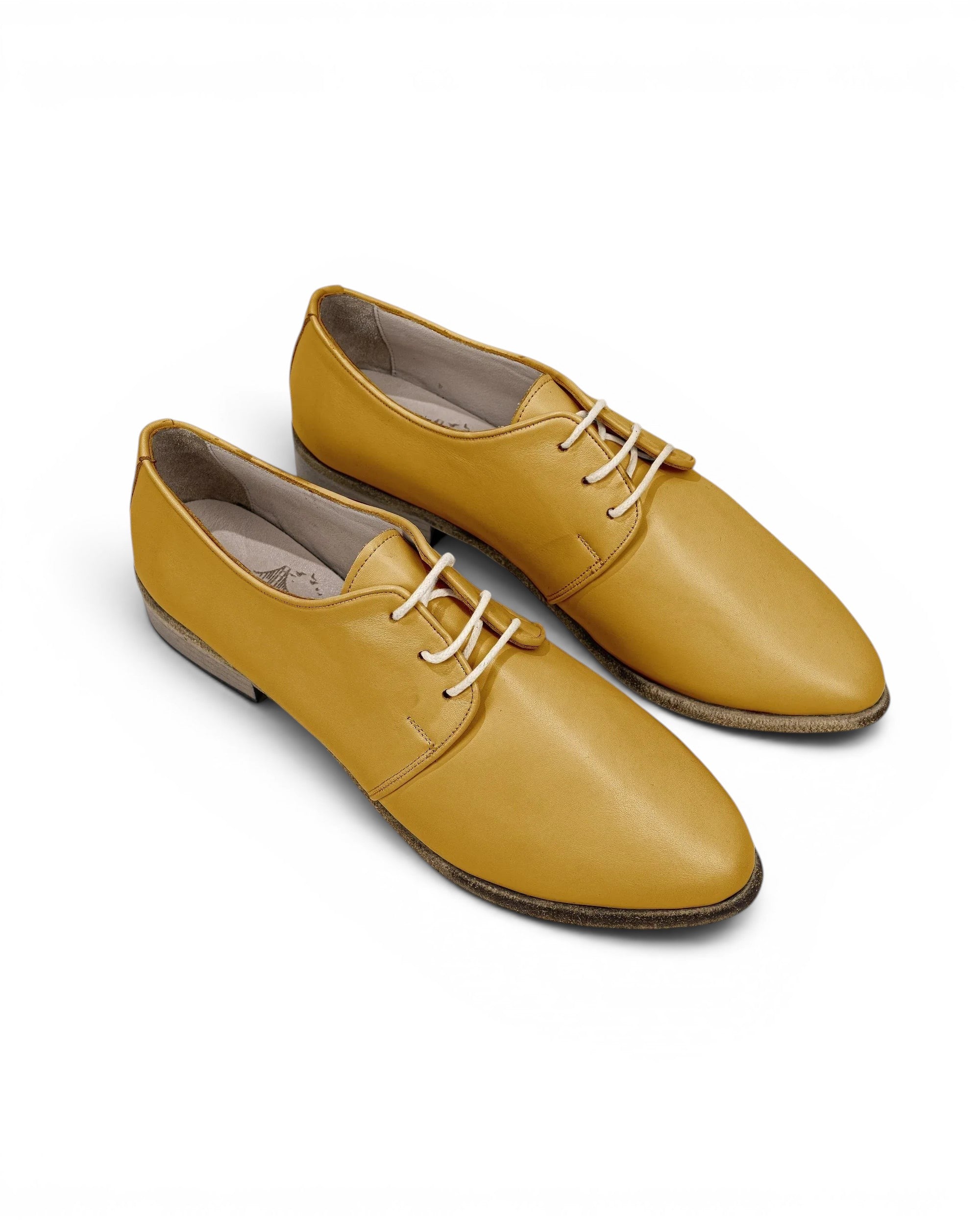 Women's Mustard Pointed Toe Oxford - Handcrafted Calf Leather Wide Toe Box | Bespoky