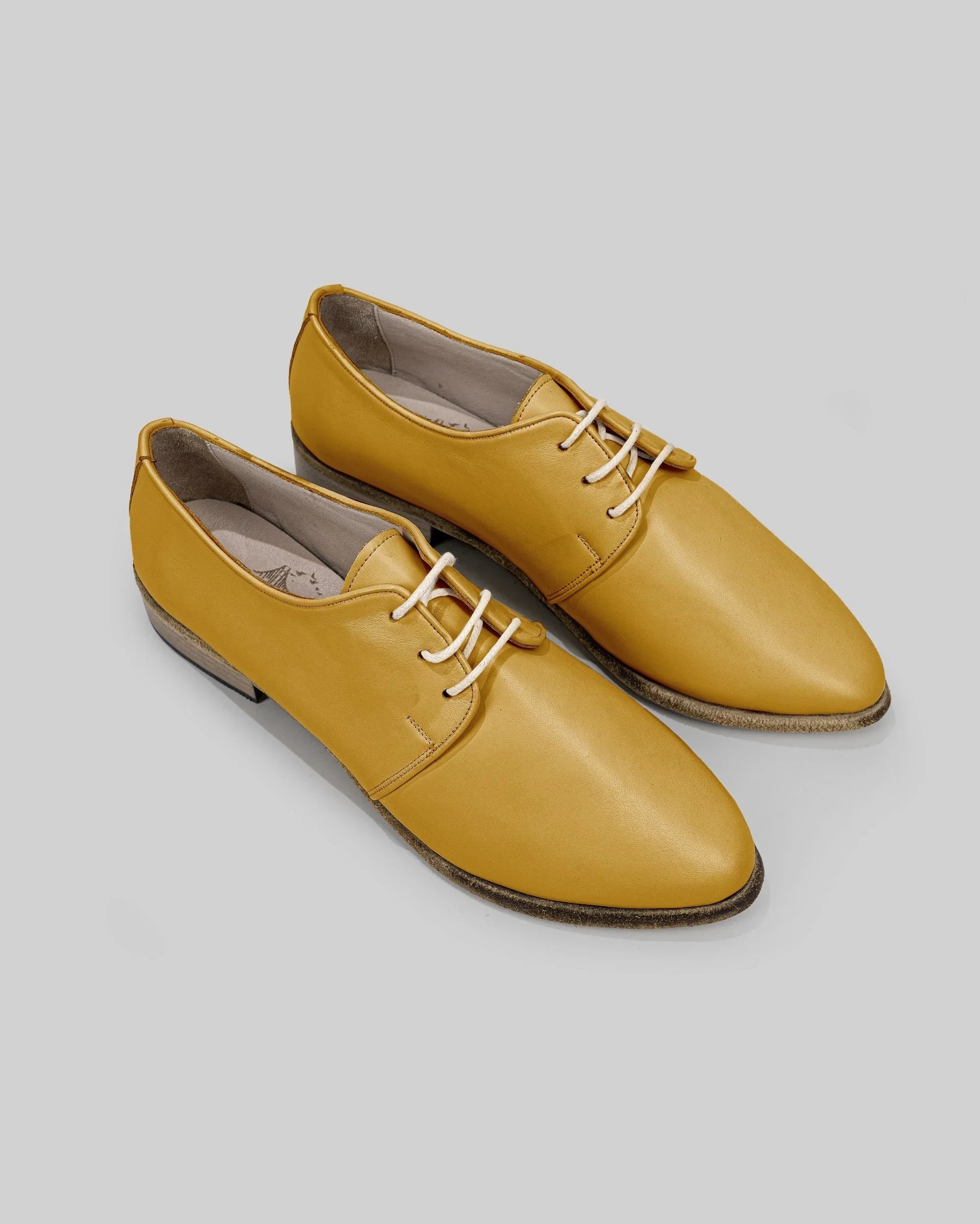 Women's Mustard Pointed Toe Oxford - Handcrafted Calf Leather Wide Toe Box | Bespoky