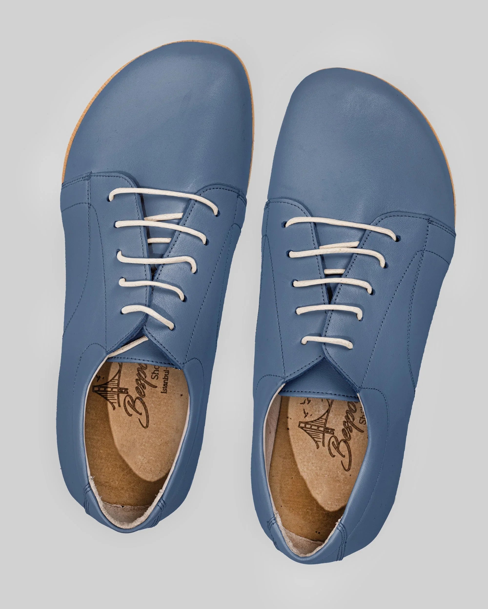 Side view Jean Blue Barefoot Sneaker - Calf Leather Zero Drop | Bespoky