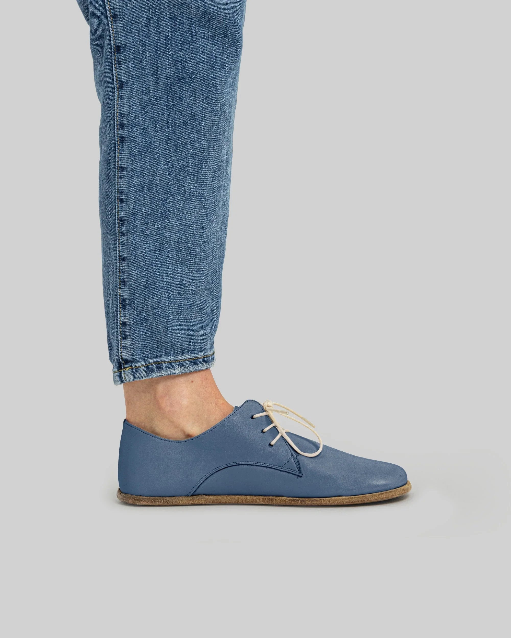 Pair Jean Blue Oxford Shoes - Barefoot Wide Toe Calf Leather | Bespoky