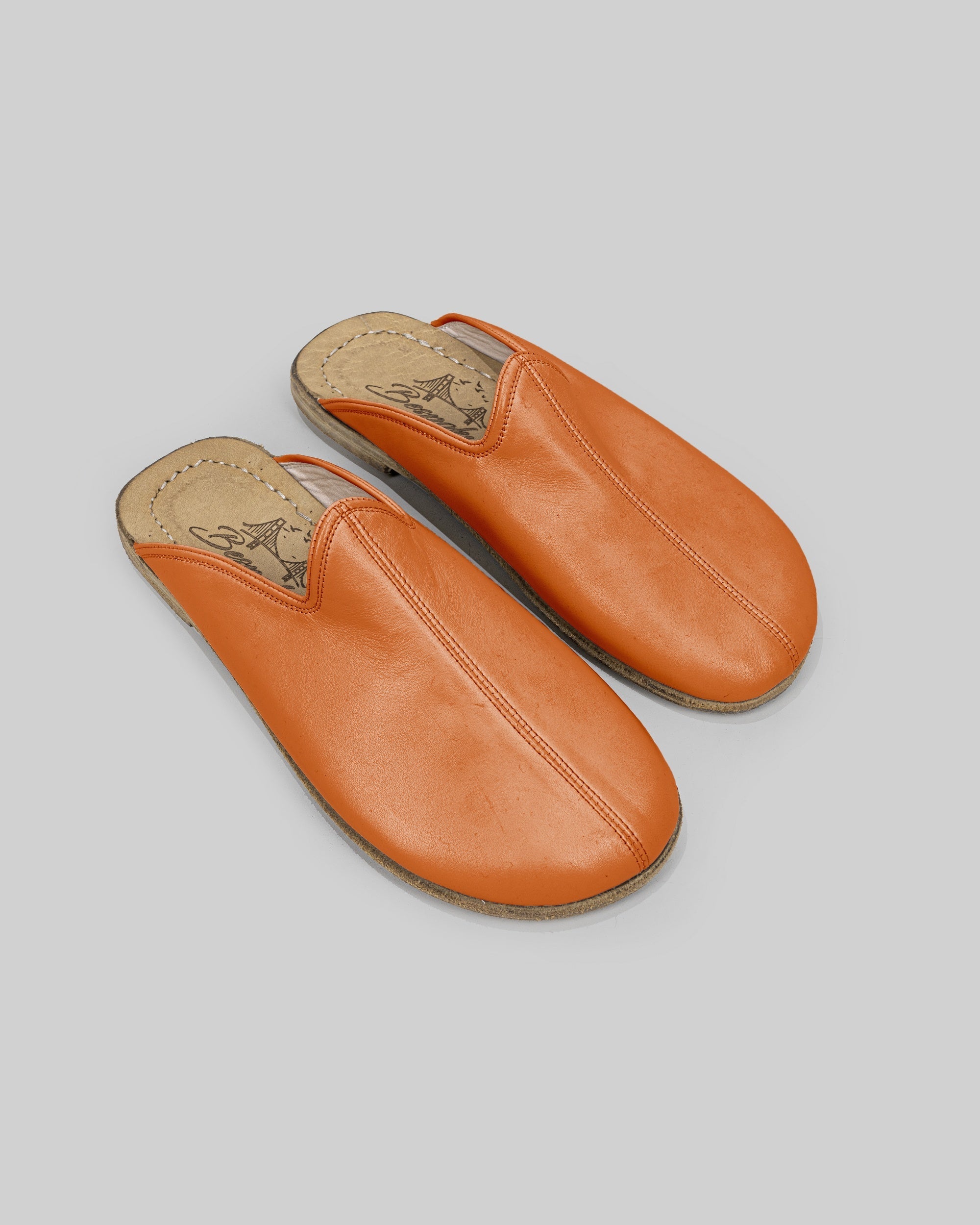 Women's Orange Slippers - Handcrafted Calf Leather Wide Toe Box | Bespoky