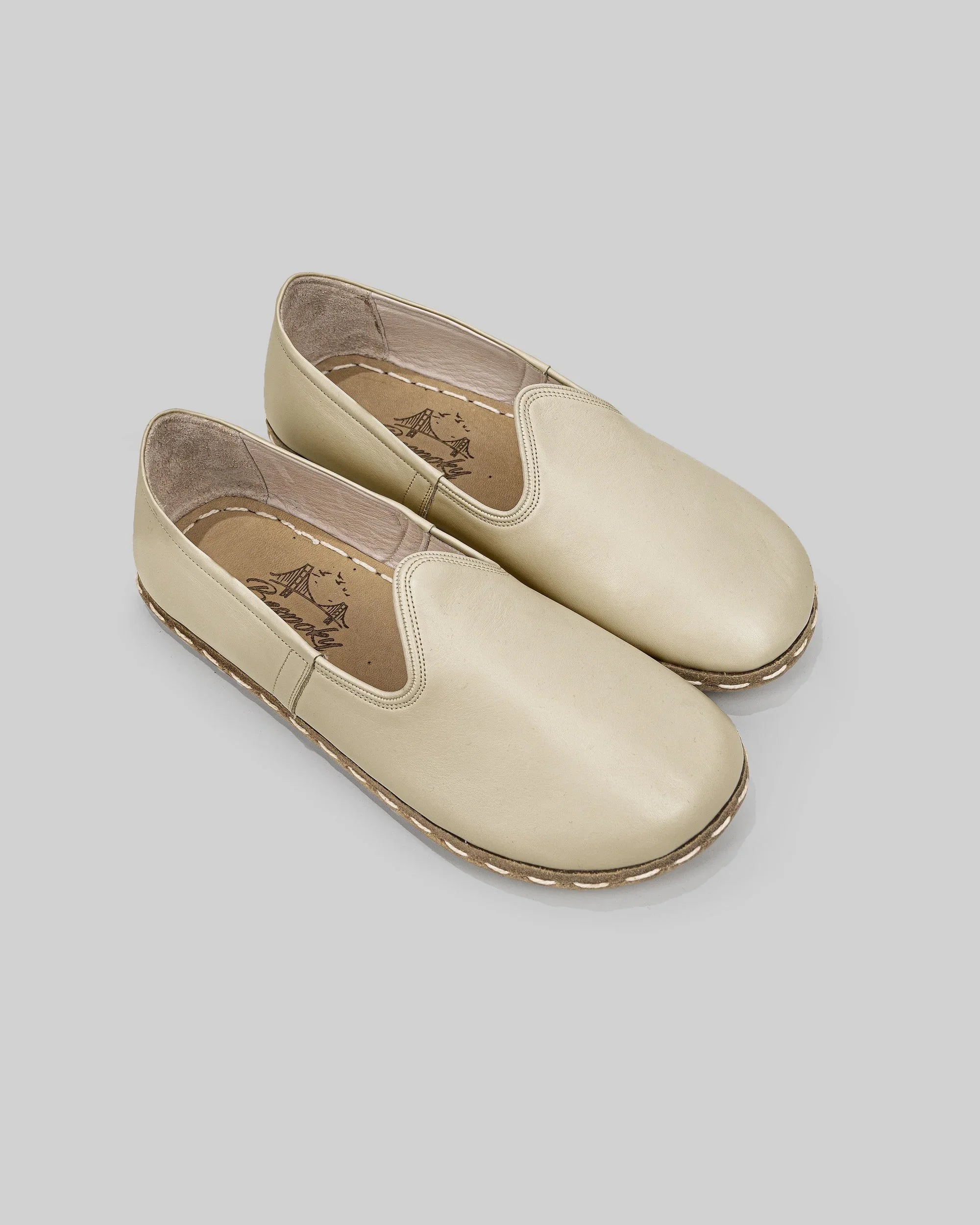 Men's Beige Barefoot Yemeni - Handcrafted Calf Leather Wide Toe Box | Bespoky