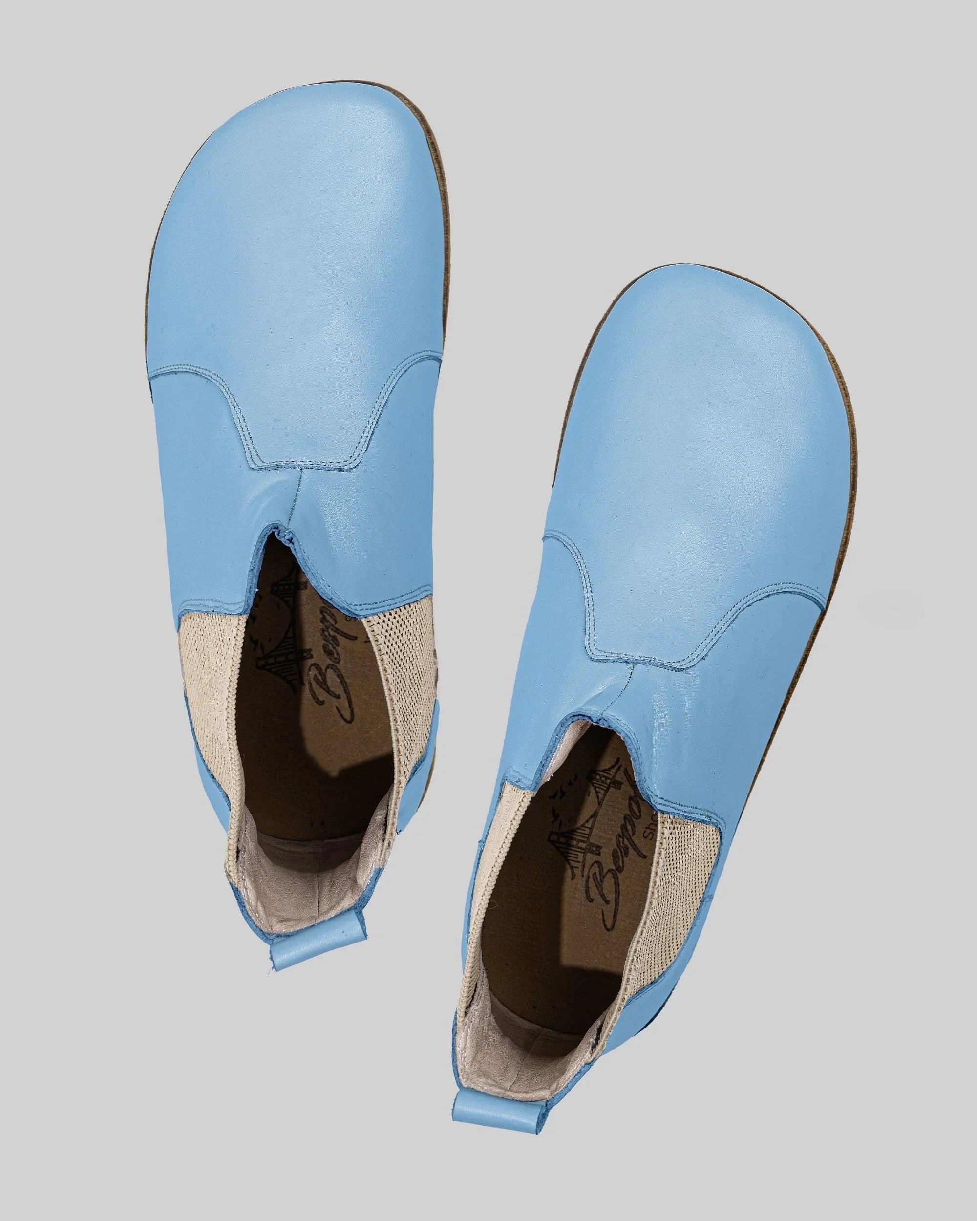 Side view Baby Blue Chelsea Boots - Calf Leather Zero Drop | Bespoky