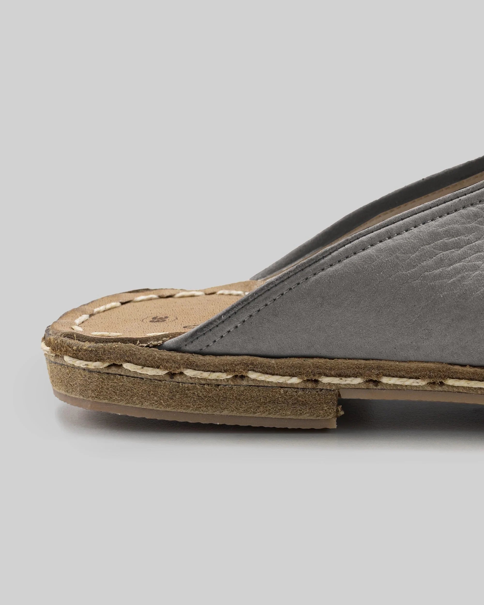 Detail Grey Slippers - Handcrafted Calf Leather Turkey | Bespoky