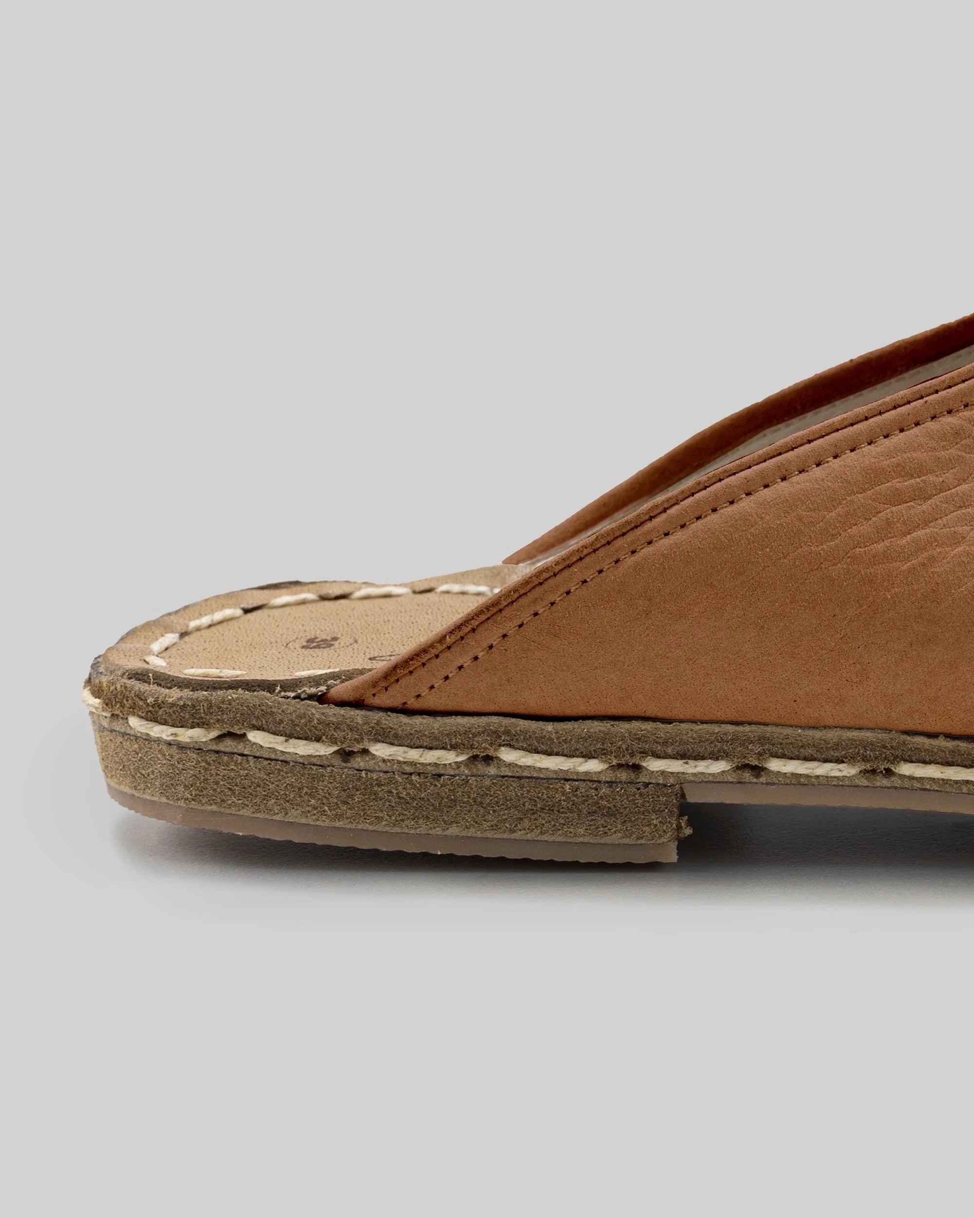 Detail Tan Nubuck Slippers - Handcrafted Calf Leather Turkey | Bespoky